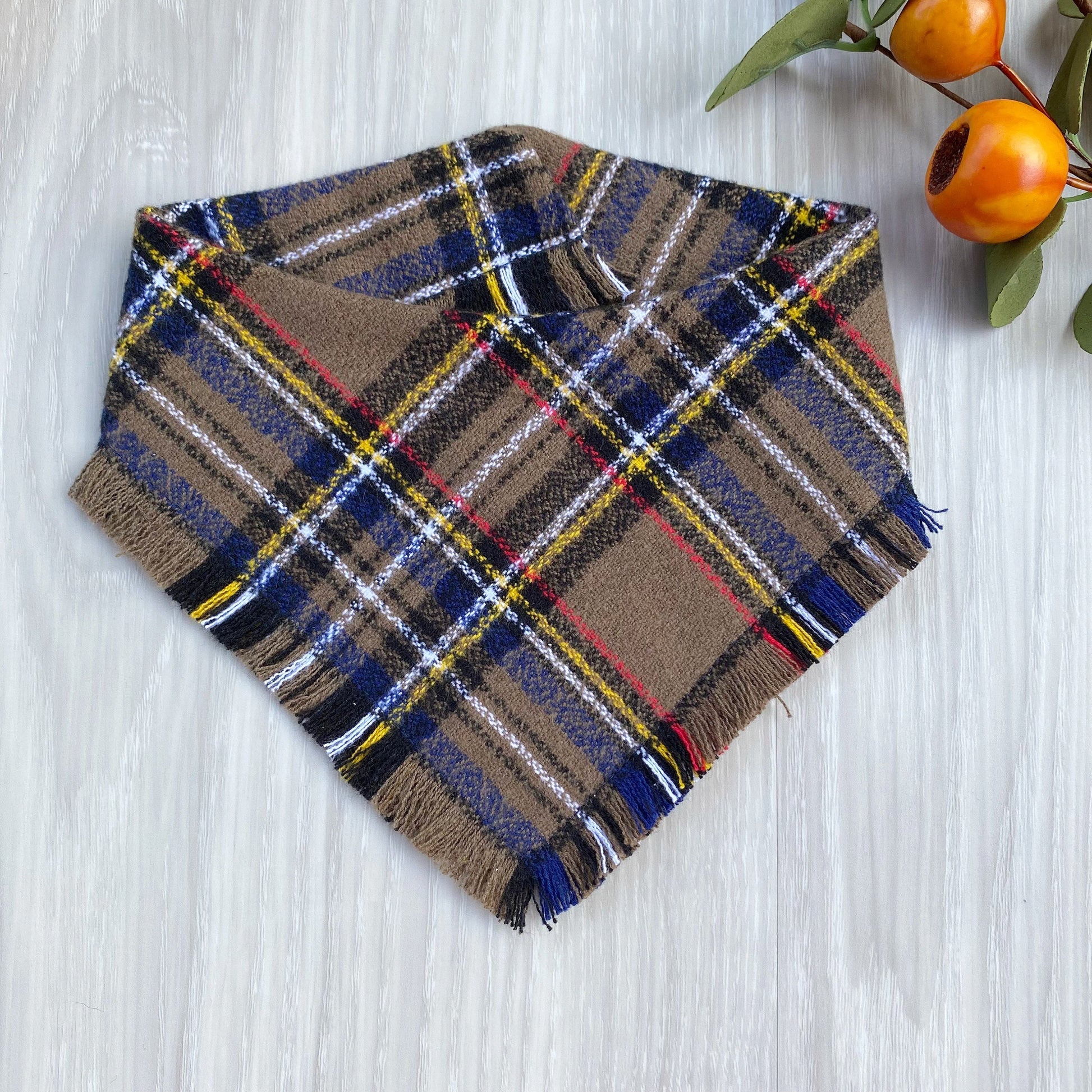 Frayed Plaid Dog Bandana, Reversible Snap Puppy Bow