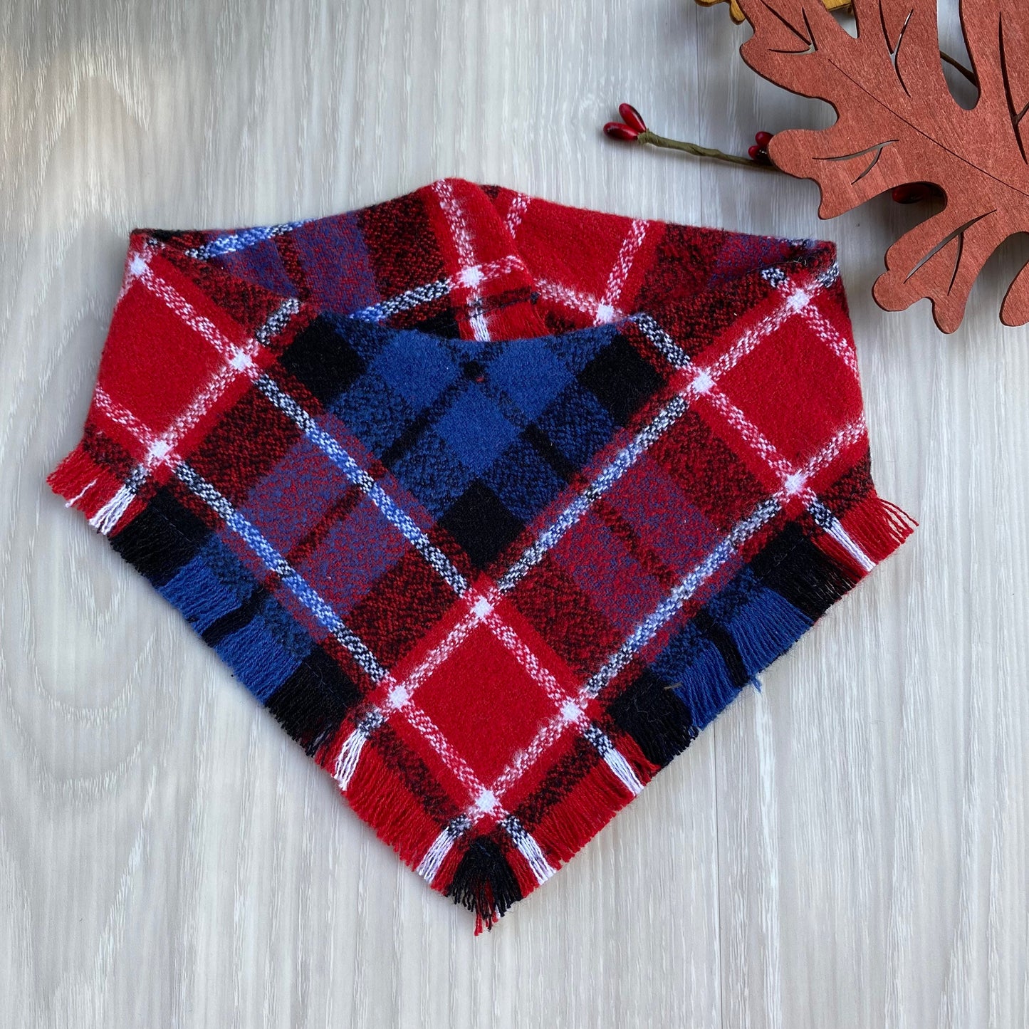 Reversible Frayed Plaid Dog Bandana, Snap-On Pet Scarf
