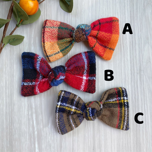 Fall Flannel Dog Bow, Plaid Hair Clip, Pet Accessories