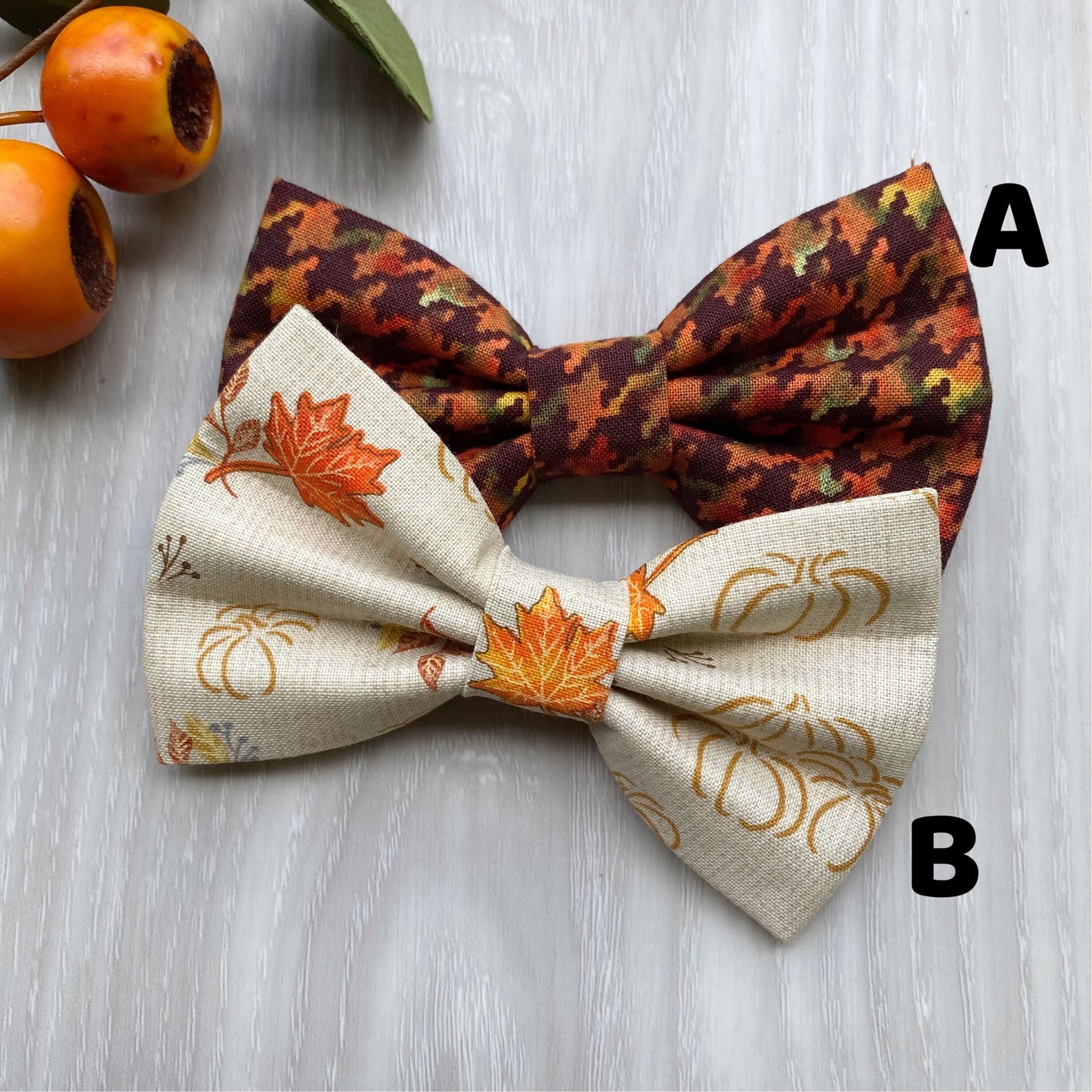 Fall Dog Bowtie, Simple Pumpkins & Leaves, Pet Collar Accessory