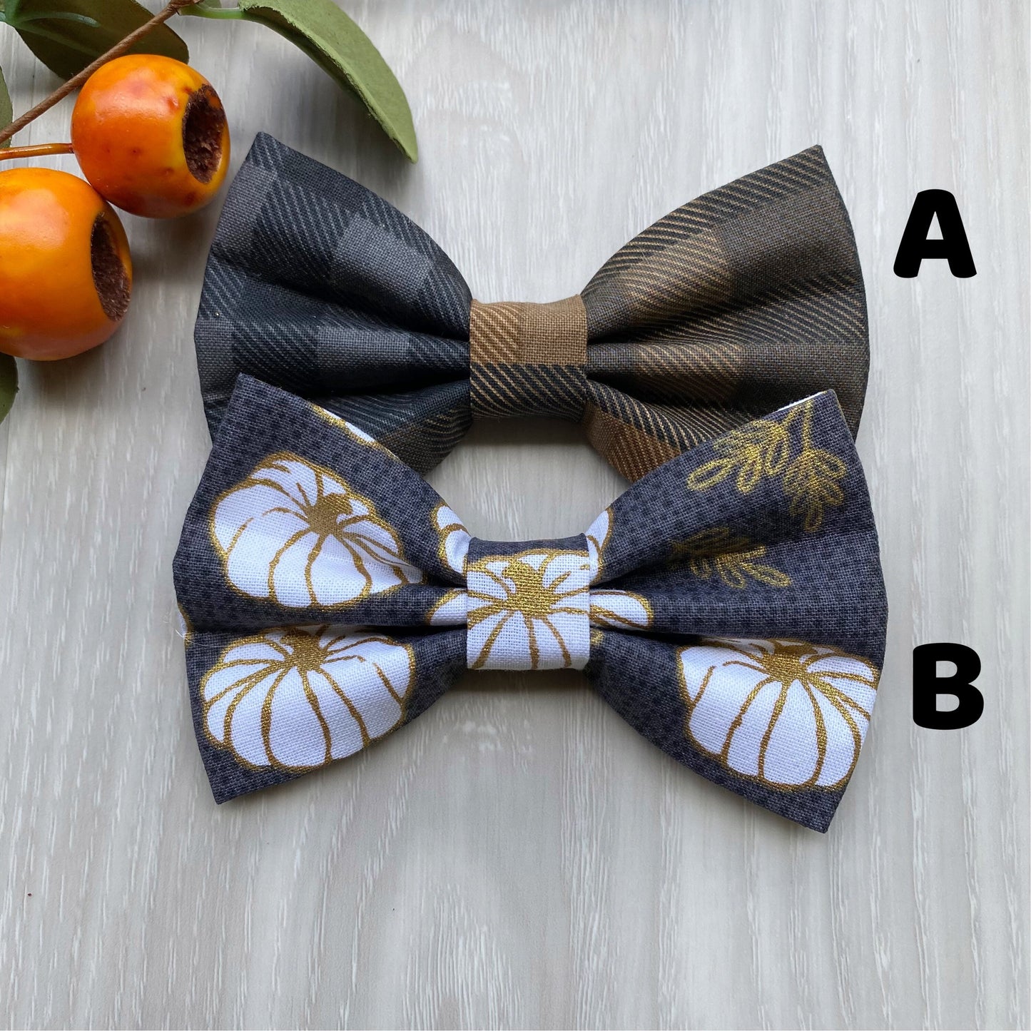 Fall Dog Bowtie, White Pumpkins, Pet Collar Accessory