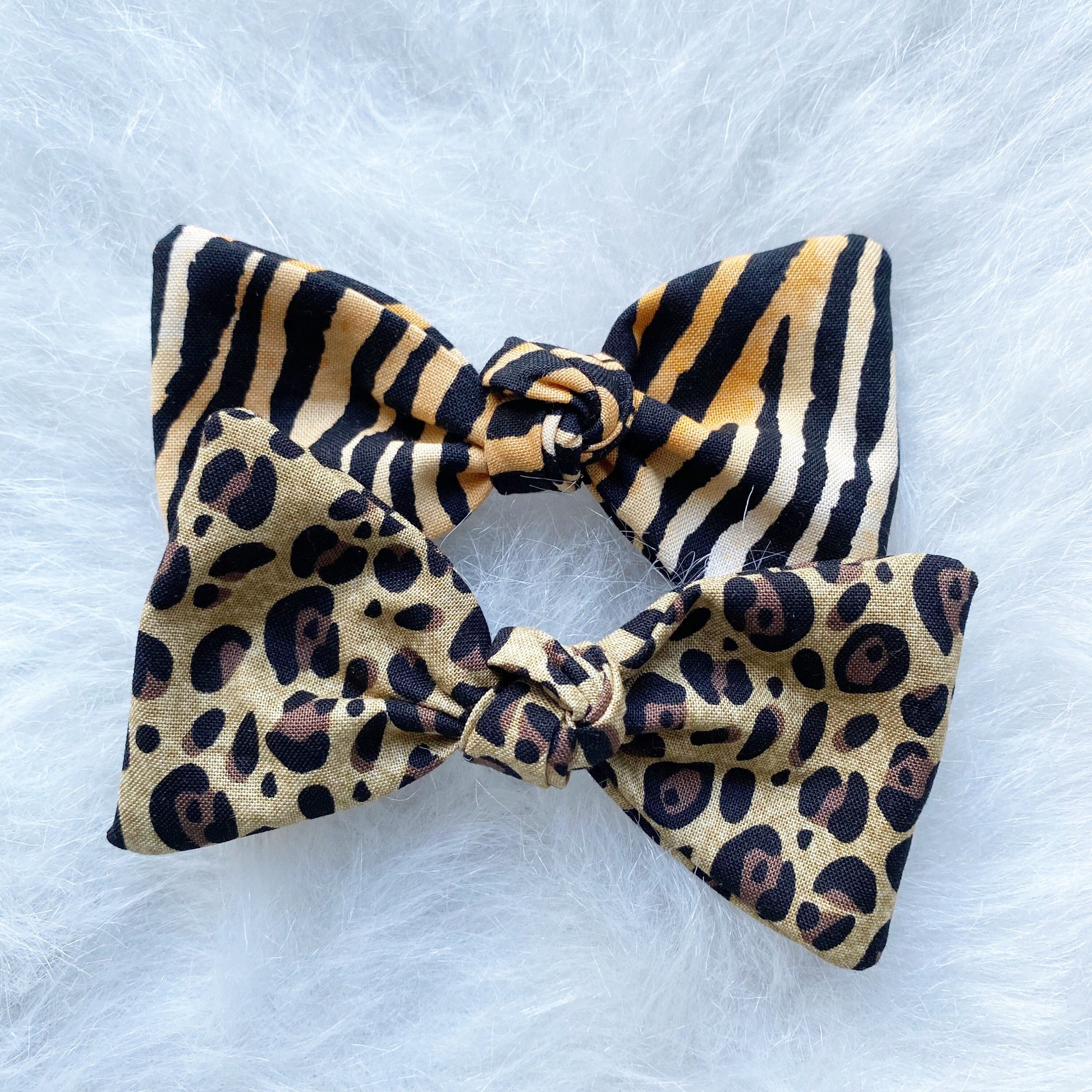 Reversible Tiger Cheetah Dog Bandana with Ruffle & Hair Bow