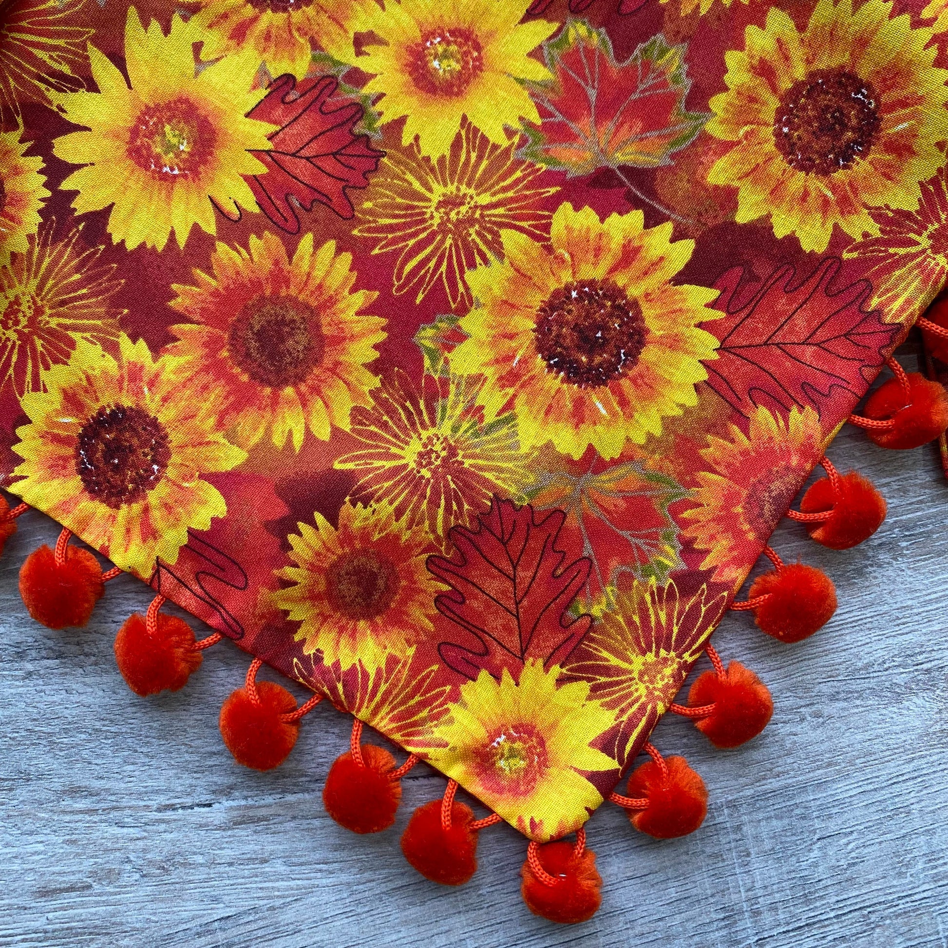 Fall Sunflower Dog Bandana, Snap-On, Matching Hair Bow