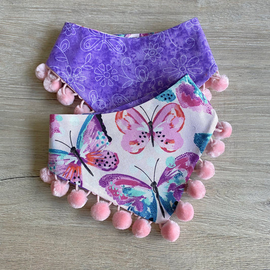 Butterfly Dog Bandana, Reversible Snap Pet Scarf
