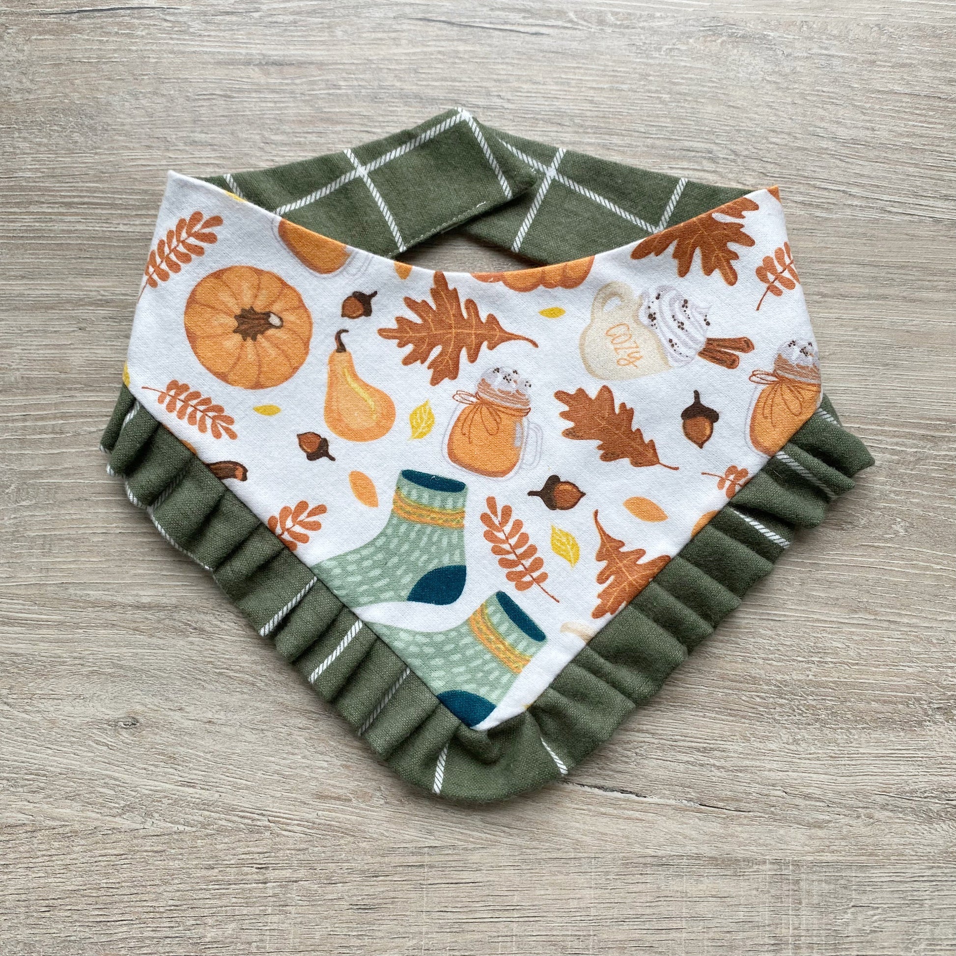 Thanksgiving Dog Bandana with Ruffle, Snap On, Fall Bow