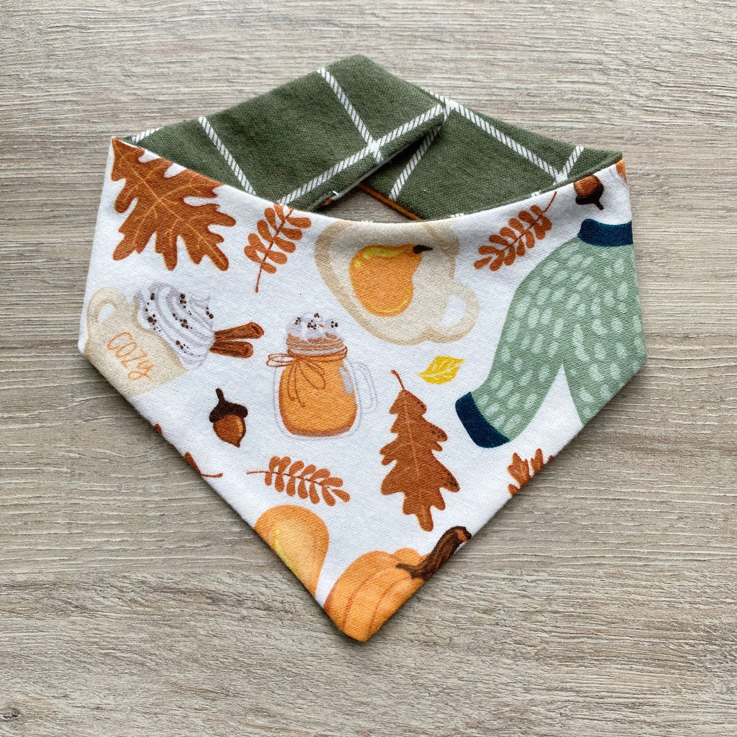Thanksgiving Dog Bandana, Reversible Snap On, Matching Bow