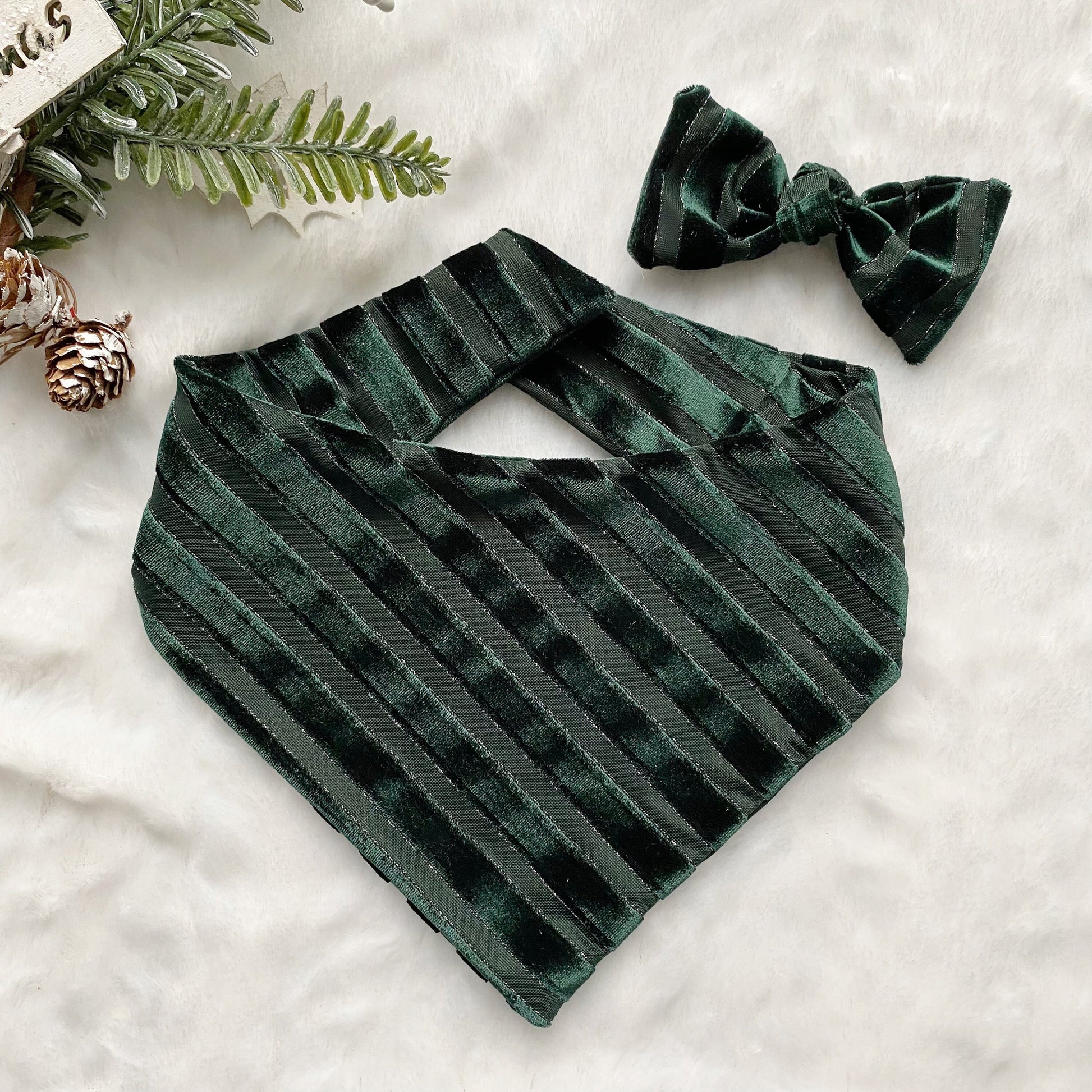 Hunter Green Velvet Dog bandana, Fancy bandana