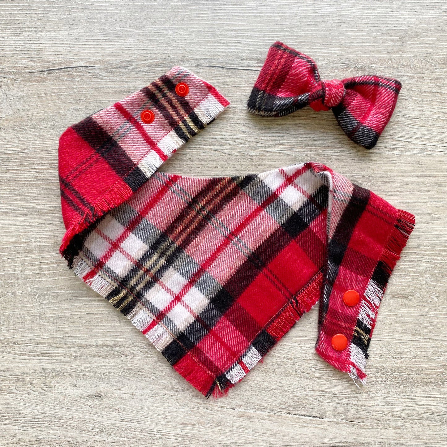 Plaid Pet Bandana, Reversible Dog Scarf, Snaps On
