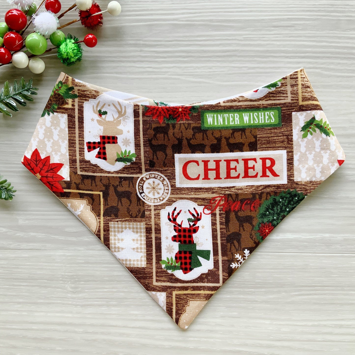 New! Christmas Deer Dog bandana, Snap on Bandana, Matching hair-bow, Bow and Bandana, Hair Scrunchies, reindeer
