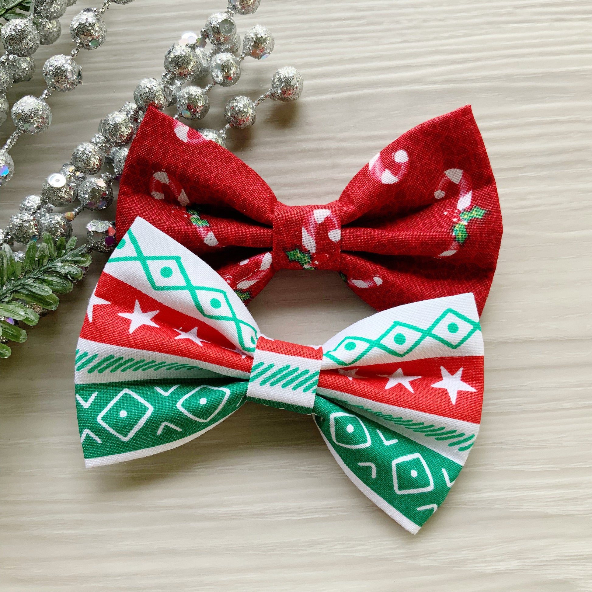Christmas Dog bowties, Christmas colors pattern and candy canes