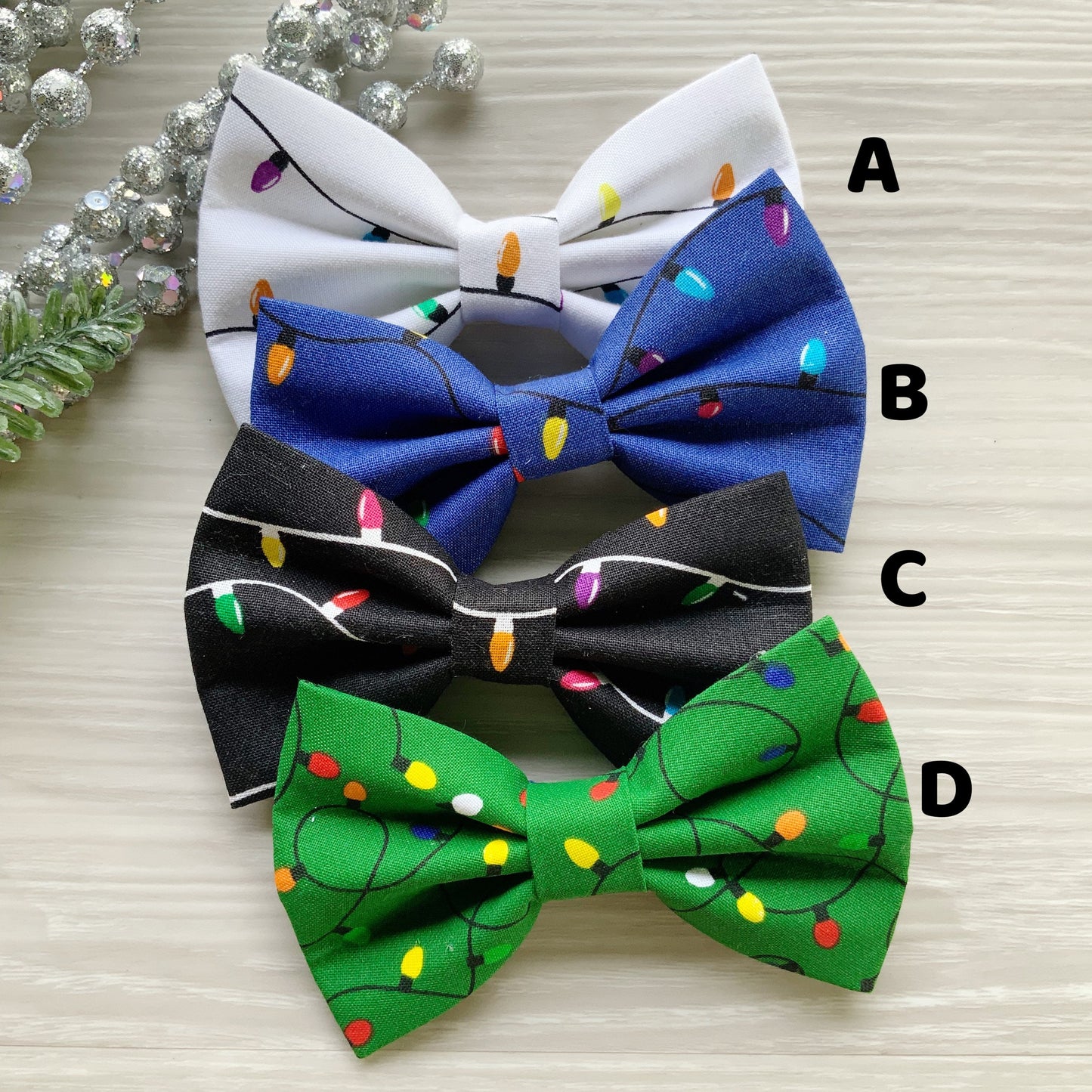 Christmas Lights Dog Bowtie