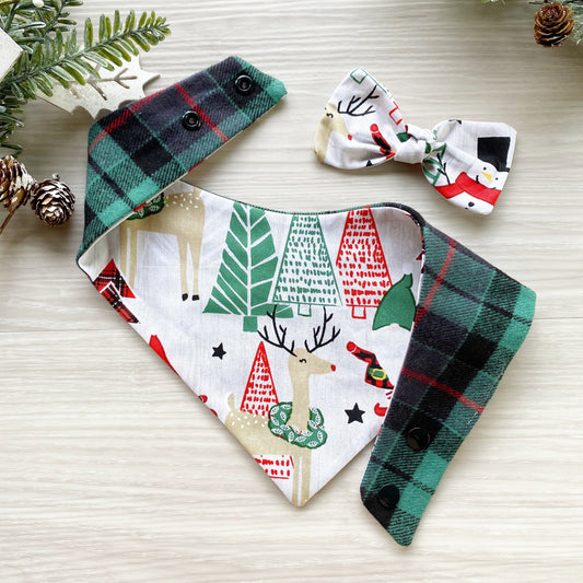 Christmas Dog bandana, Pine tree and deers
