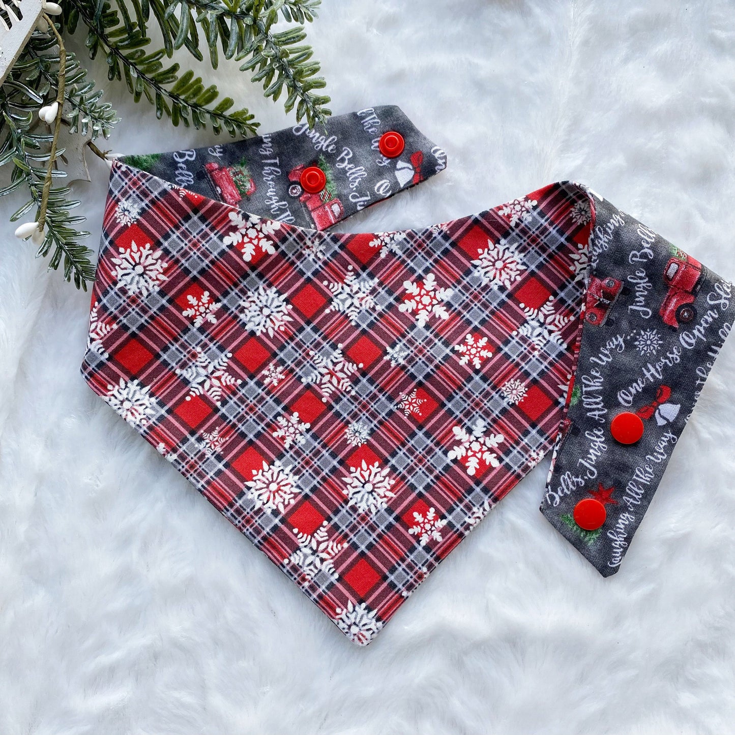 Christmas Dog Bandana with Red Truck and Matching Hair Bow