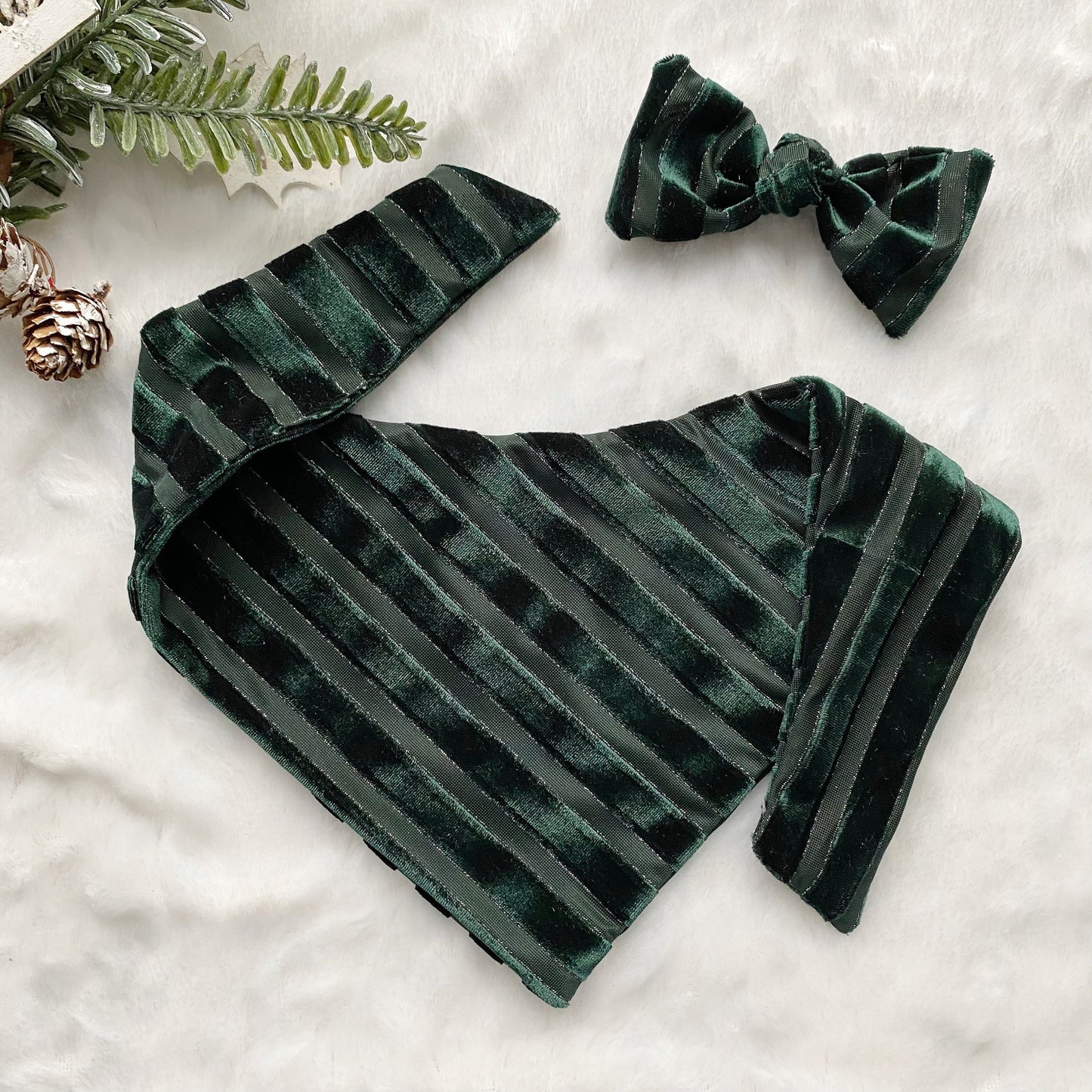 Hunter Green Velvet Dog bandana, Fancy bandana