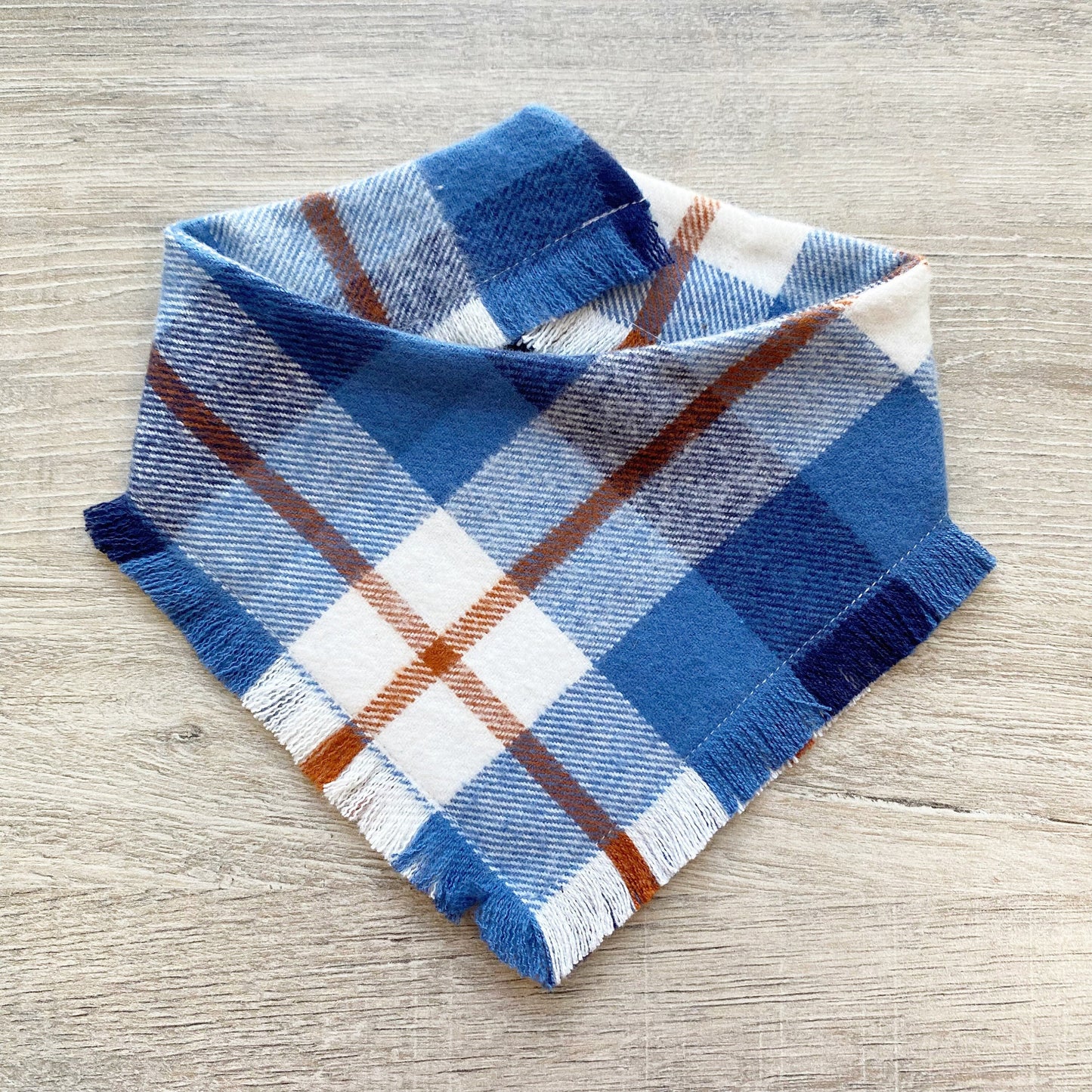 Frayed Plaid Dog Bandana, Blue white Dog Accessories, Puppy Bow, Pet Scarf, reversible, snaps on bandana, winter bandana, flannel bandana