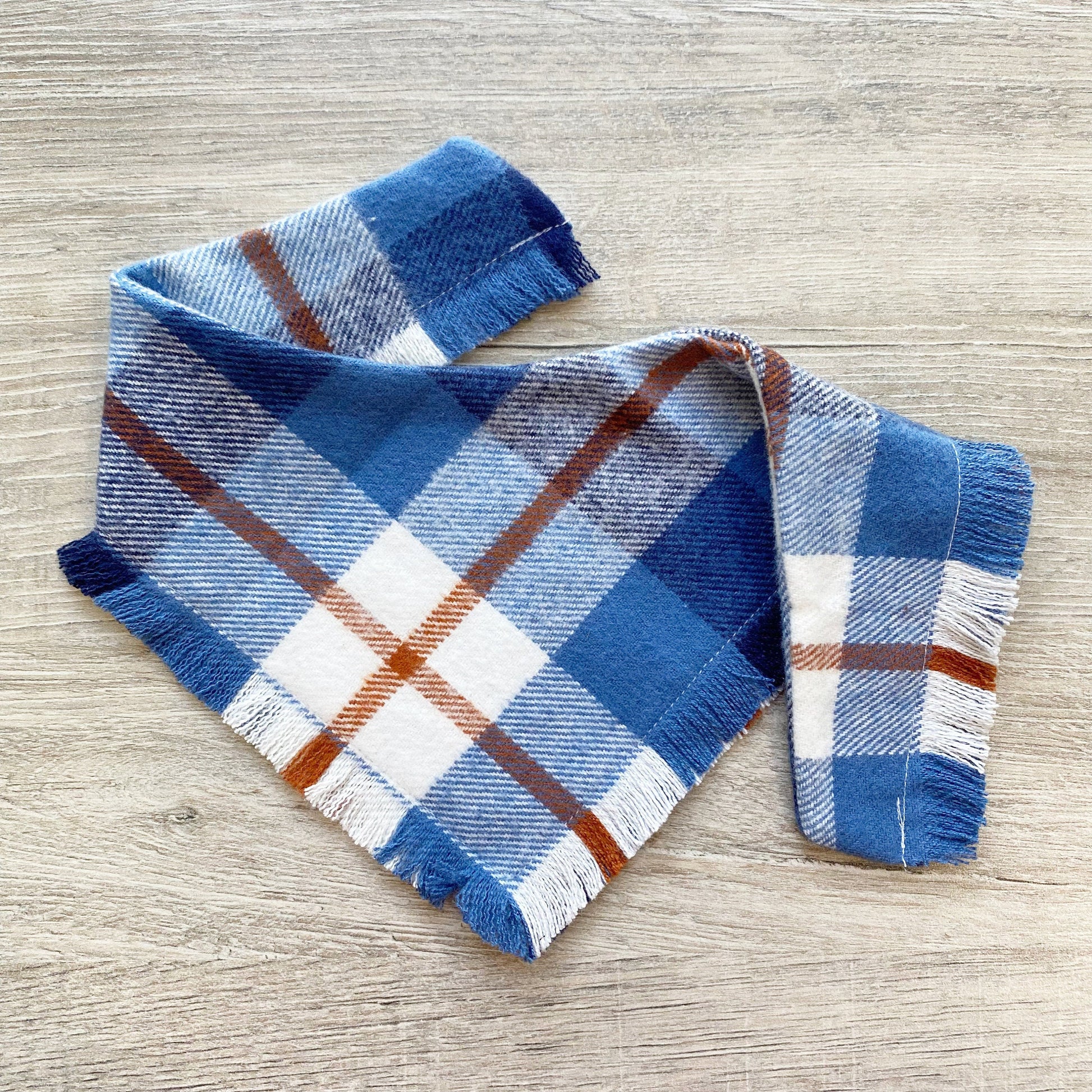 Frayed Plaid Dog Bandana, Blue white Dog Accessories, Puppy Bow, Pet Scarf, reversible, snaps on bandana, winter bandana, flannel bandana