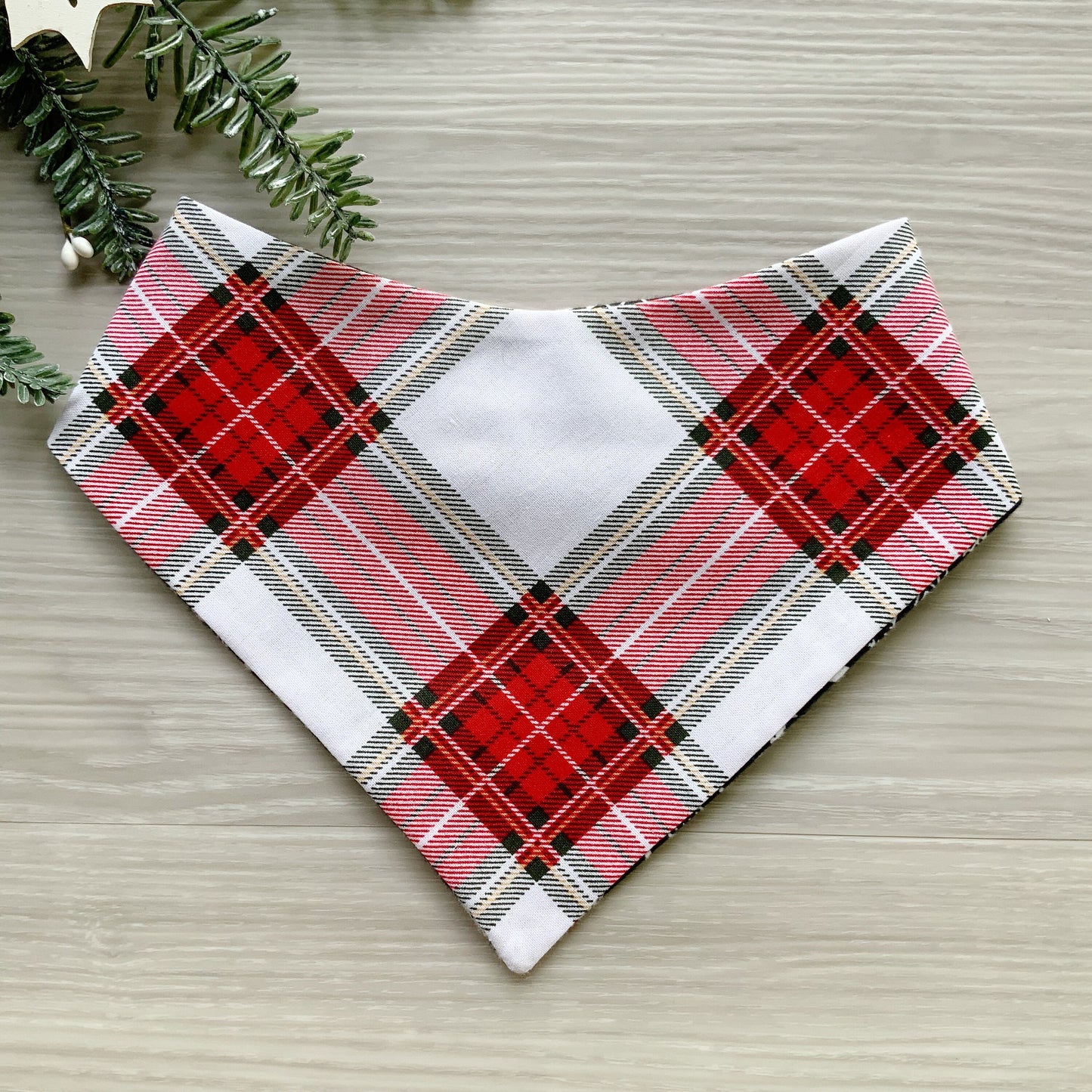 New! Christmas dog bandana, Cheers theme Dog bandana, Snap on Bandana, Matching hair-bow, Bow and Bandana, Hair Scrunchies, red white plaid