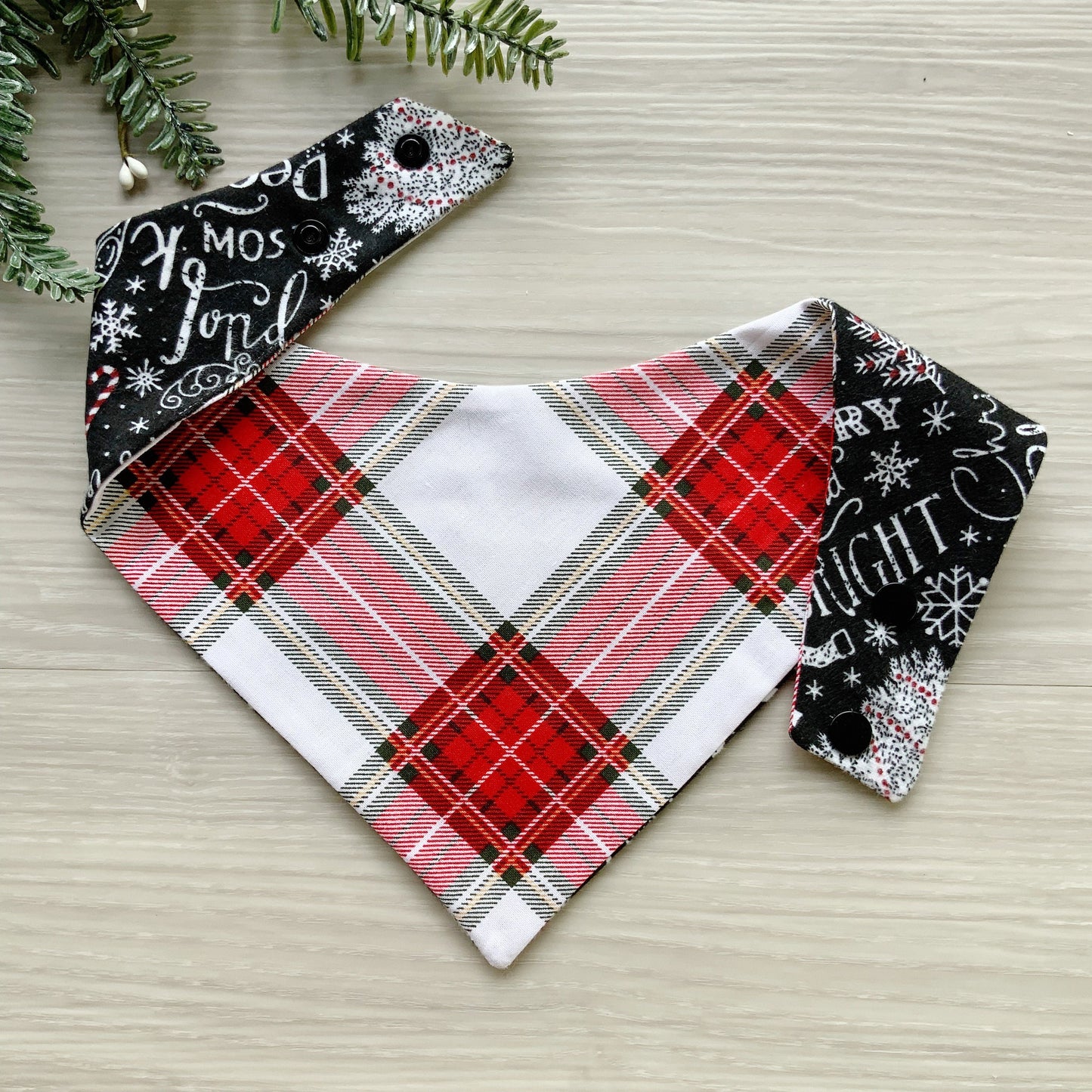 New! Christmas dog bandana, Cheers theme Dog bandana, Snap on Bandana, Matching hair-bow, Bow and Bandana, Hair Scrunchies, red white plaid