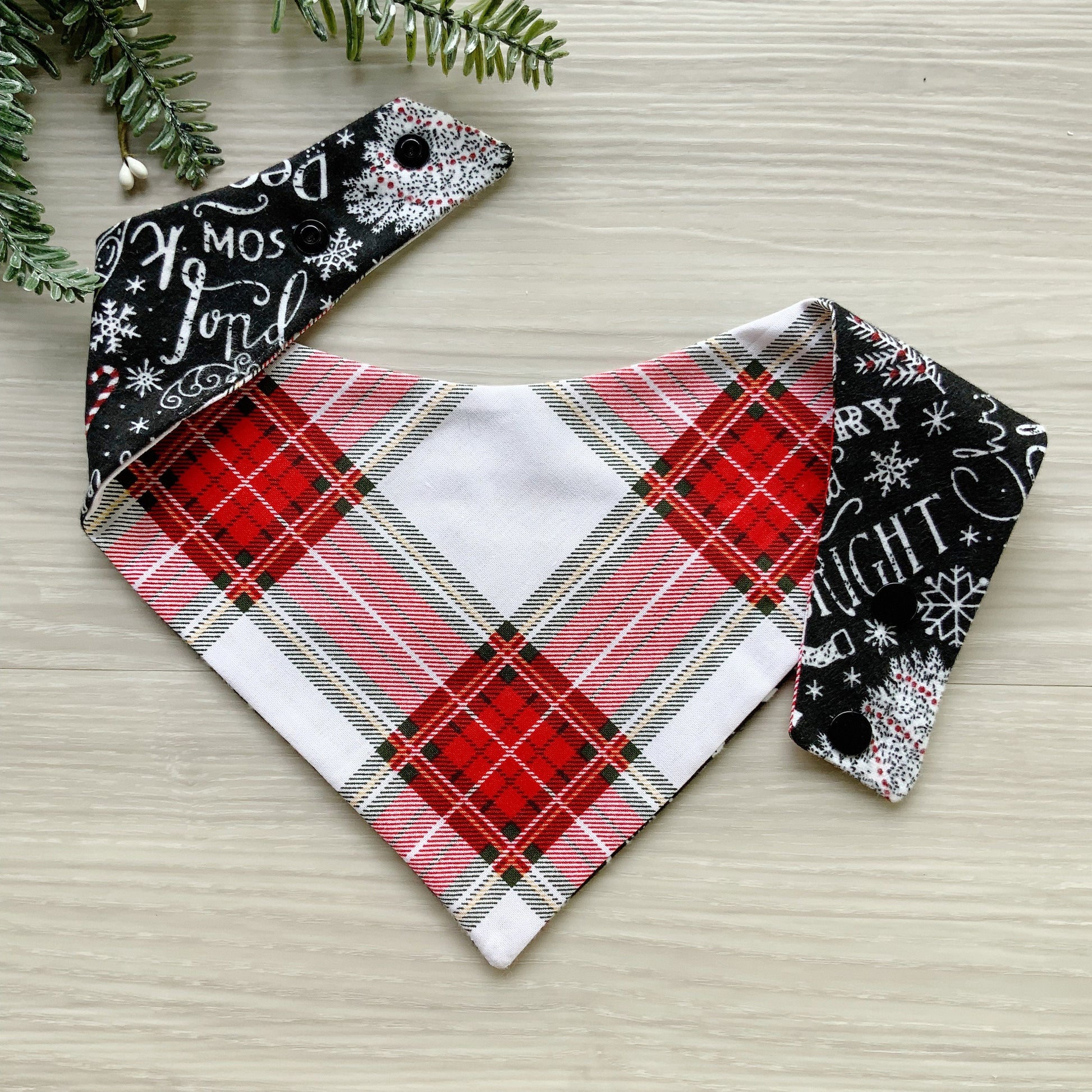 New! Christmas dog bandana, Cheers theme Dog bandana, Snap on Bandana, Matching hair-bow, Bow and Bandana, Hair Scrunchies, red white plaid