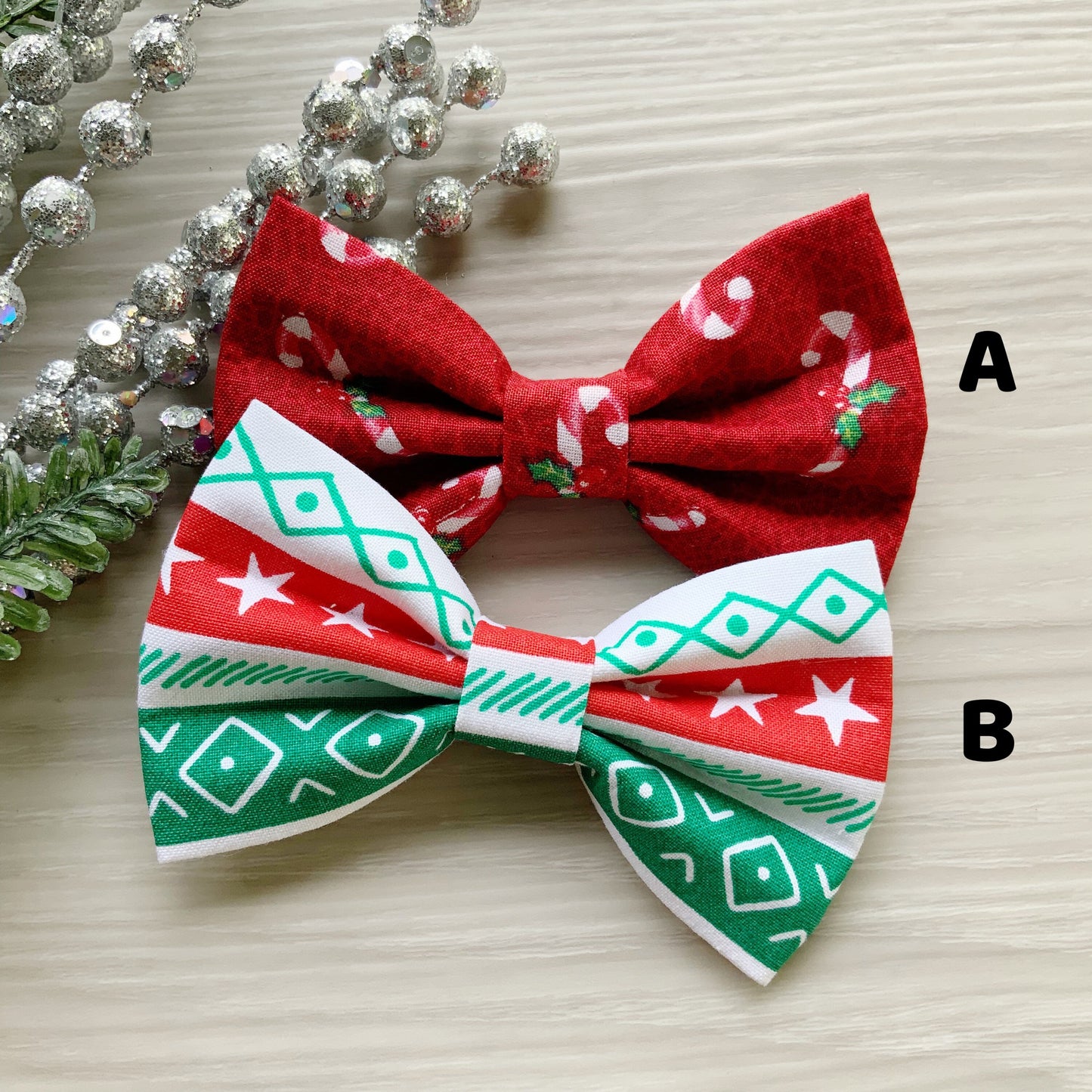 Christmas Dog bowties, Christmas colors pattern and candy canes