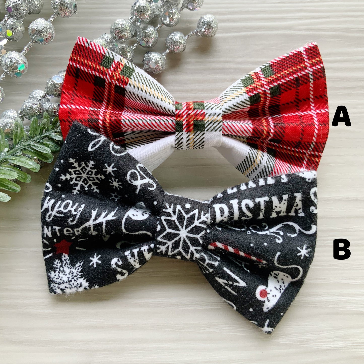 Christmas Dog Bowtie, Snowman & Red Stripes, Dog Collar Bow Tie