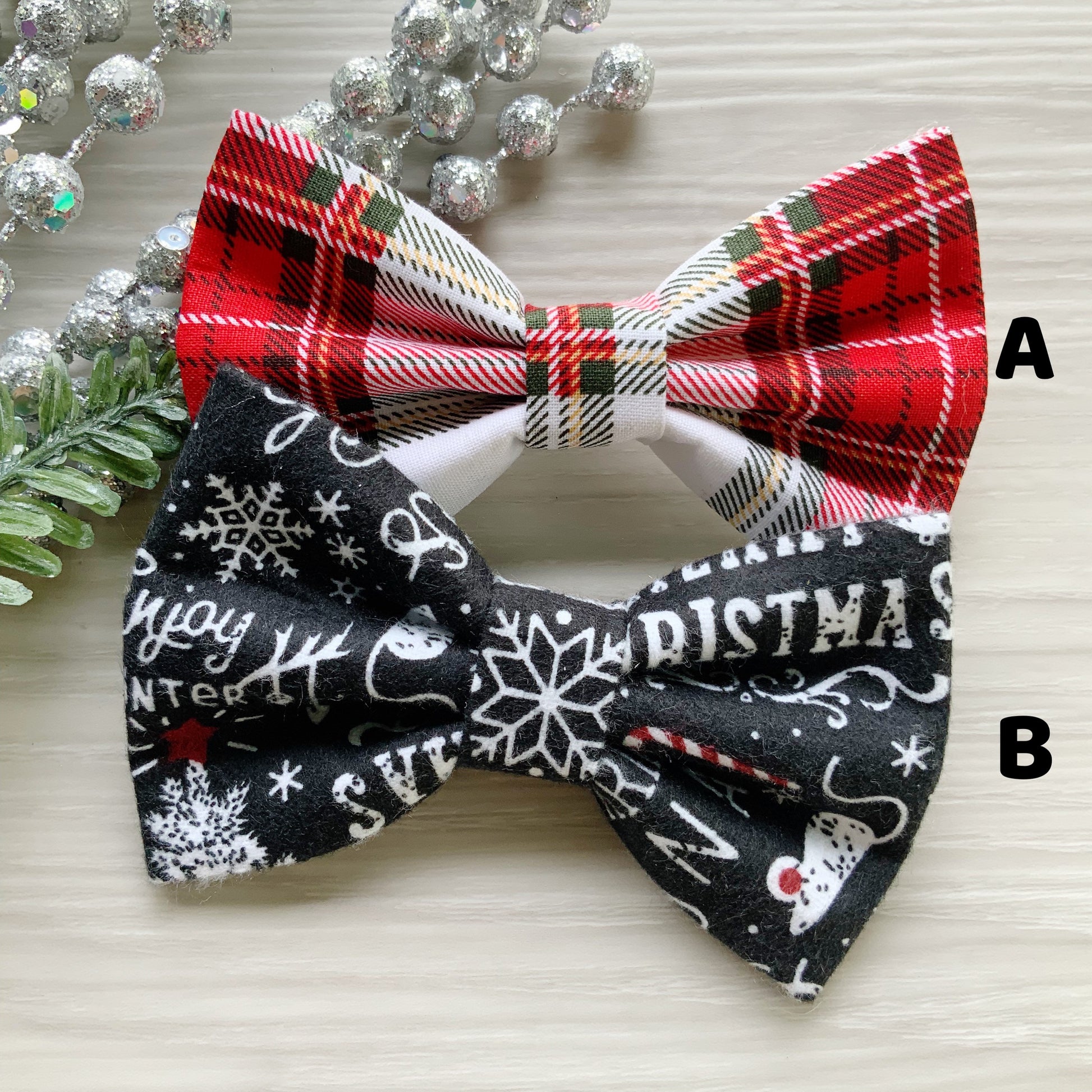 Christmas Dog Bowtie, Snowman & Red Stripes, Dog Collar Bow Tie