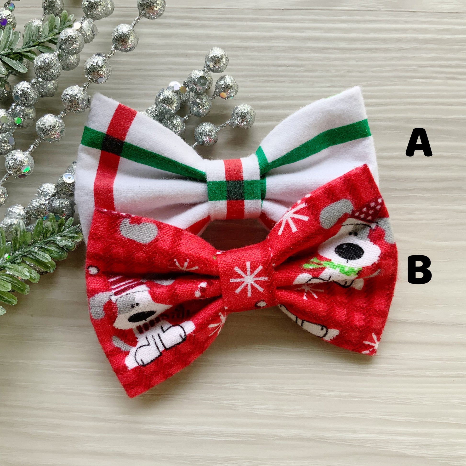 Christmas Dog Bowtie, Snowman & Red Stripes, Dog Collar Accessory