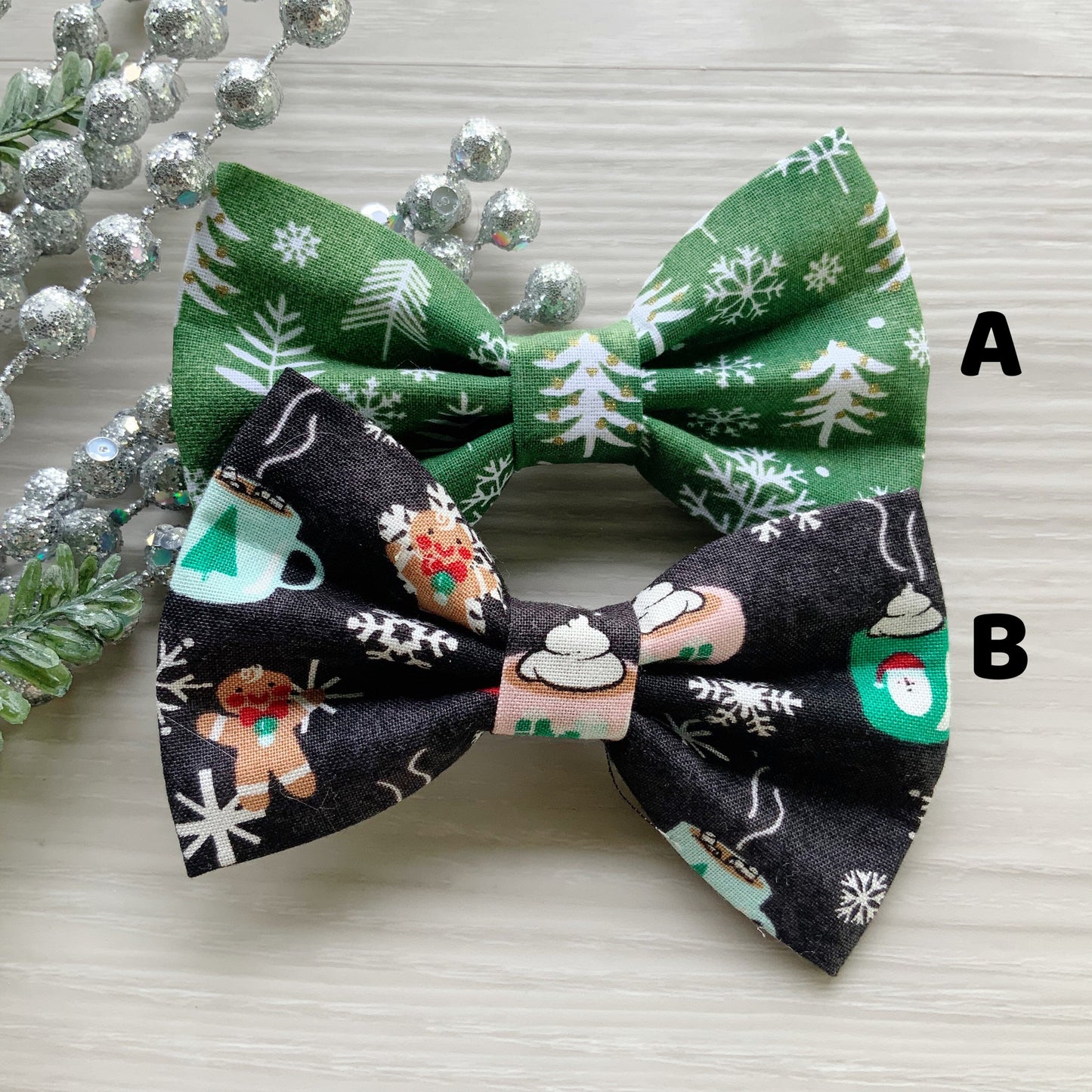 Christmas Dog Bowtie, Snowman and Stripes, Handmade Pet Collar Bow Tie