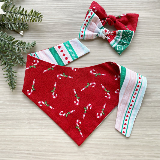 Christmas Dog bandana Candy cane Snap on Bandana