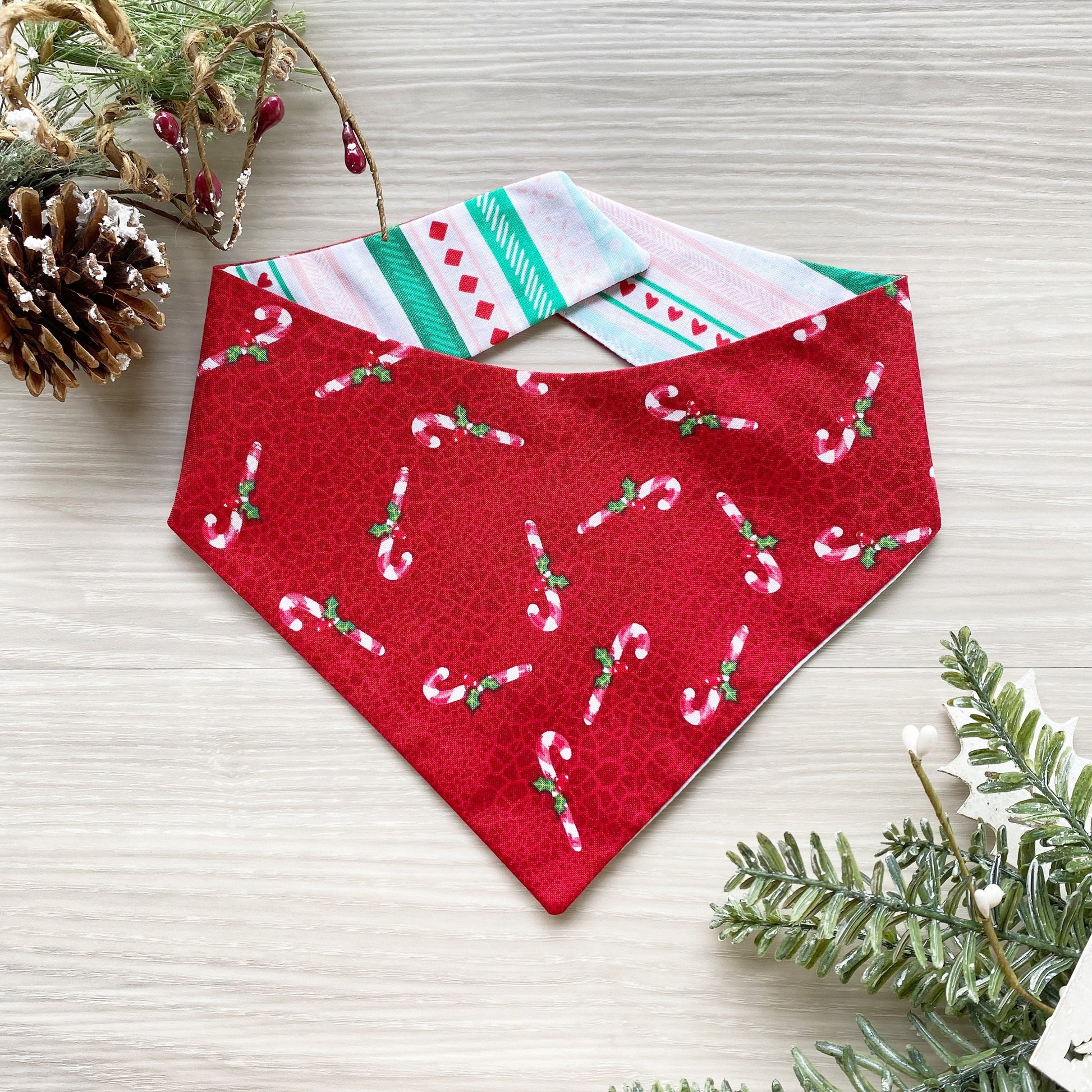 Christmas Dog bandana Candy cane Snap on Bandana