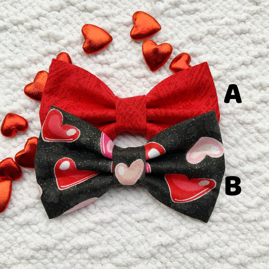 Valentines Dog Bow Tie, Black Hearts, Red Cotton, Handmade