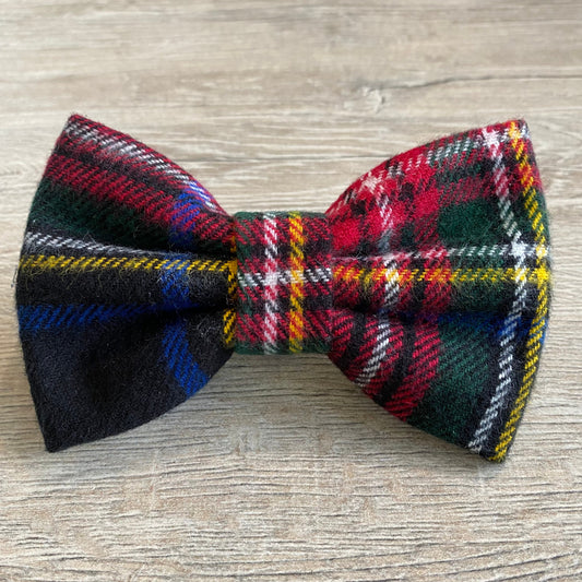 Christmas Plaid Flannel Dog Bowtie, Holiday Pet Collar Accessory
