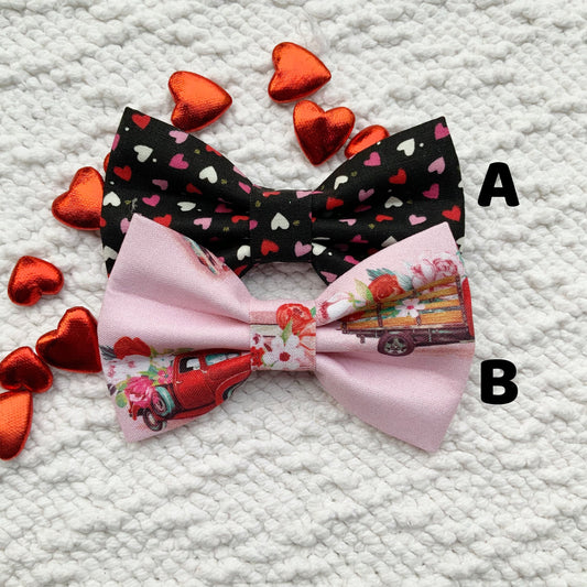 Valentines Dog Bow Tie, Hearts and Flower Truck, Pet Collar Accessory