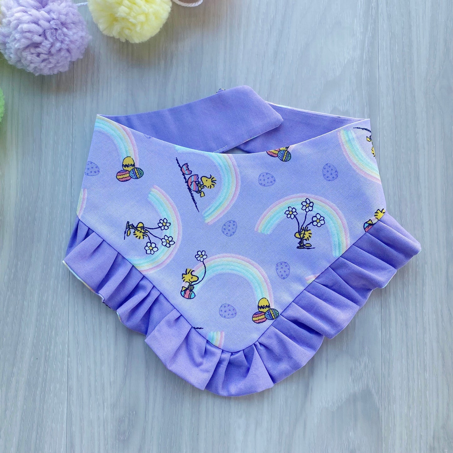 Easter Dog Bandana with Ruffles, Matching Bow, Spring Rainbow