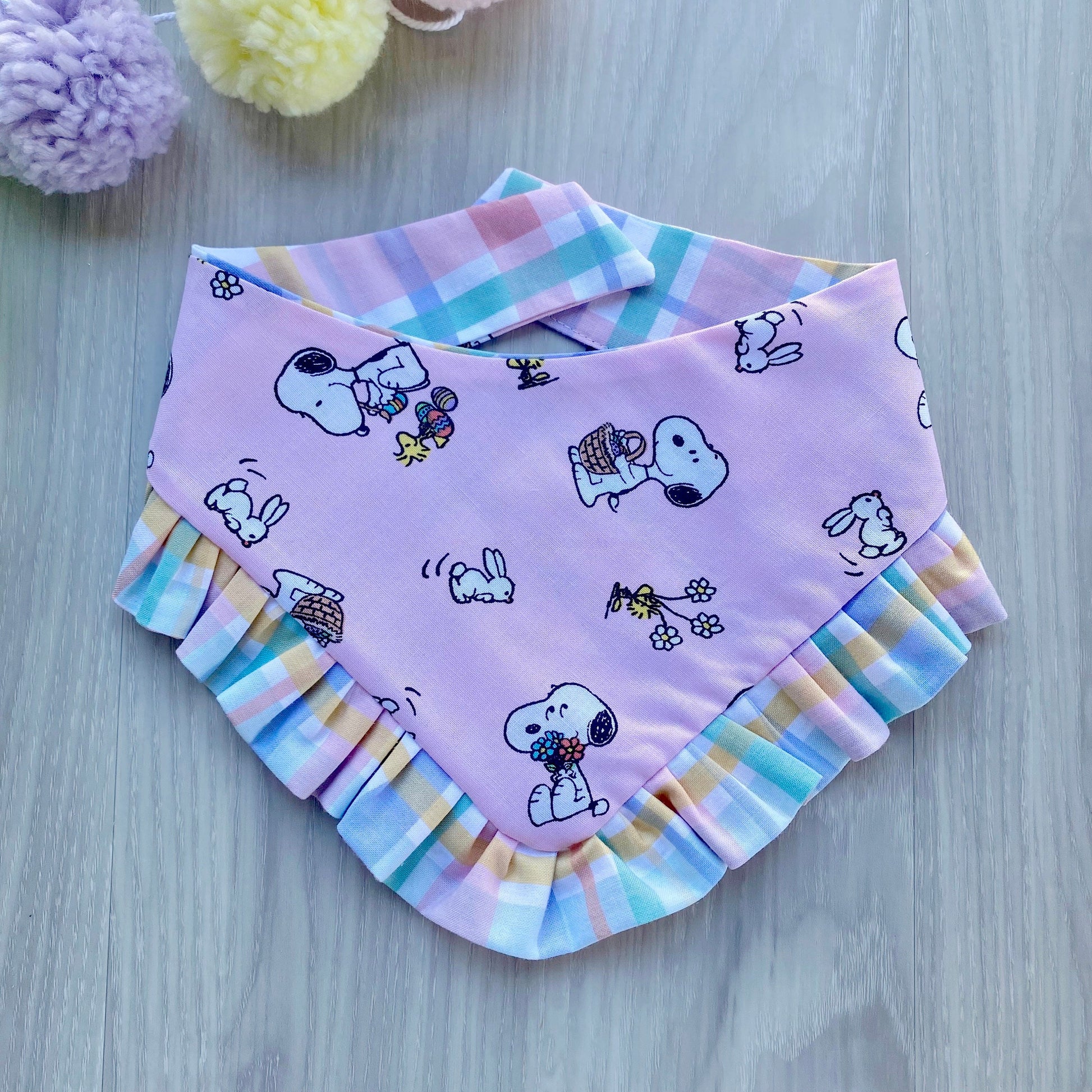 Easter Dog bandana with ruffles, Pink plaid