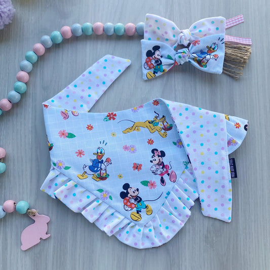 Easter Dog bandana with ruffles, flowers and friends
