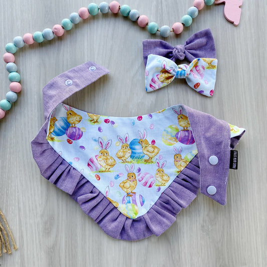 Easter Dog Bandana with Ruffles, Snap-on, Matching Bow