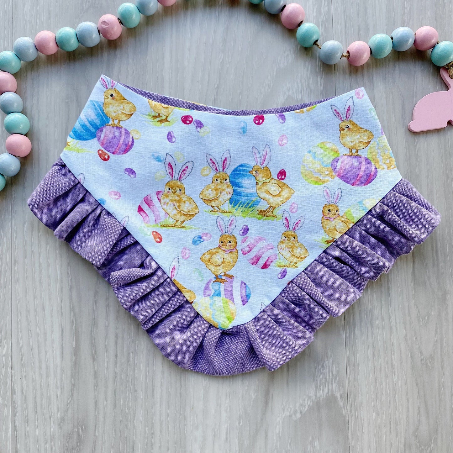 Easter Dog Bandana with Ruffles, Snap-on, Matching Bow