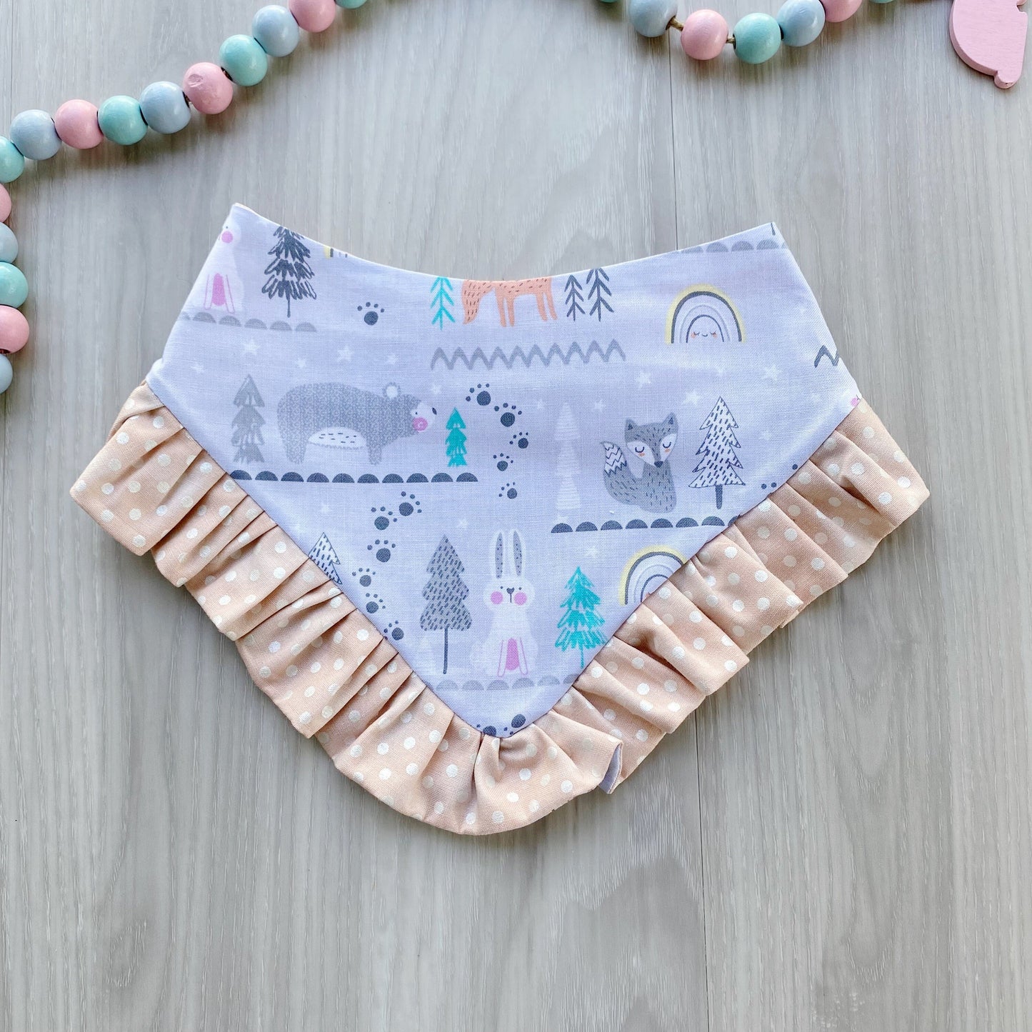 New Spring Dog bandana with ruffles, Snap on Bandana, Matching hair-bow, Bow and Bandana, Floral bandana