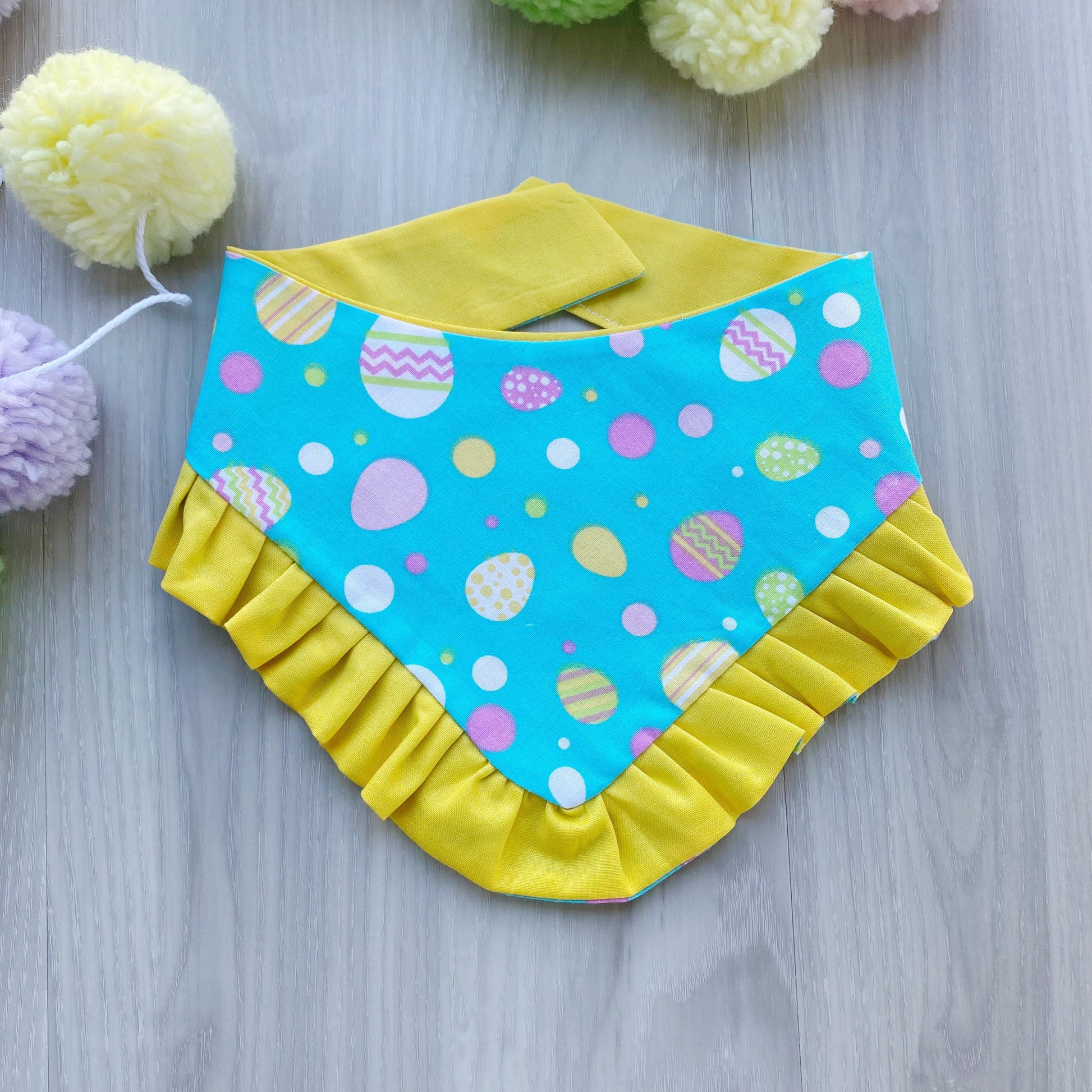 Ruffled Easter Dog Bandana, Blue Eggs, Snap On, Matching Bow