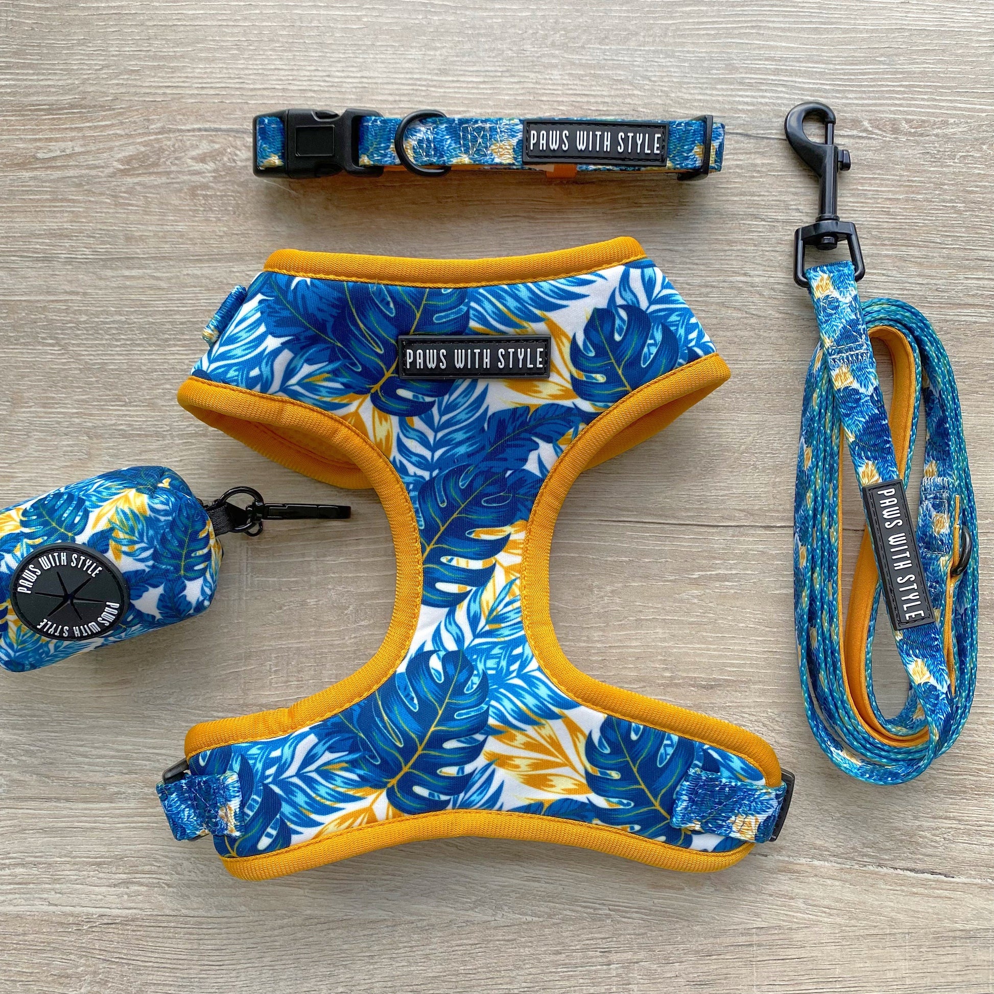 BUNDLE Set Blue Tropical Dog Adjustable Harness