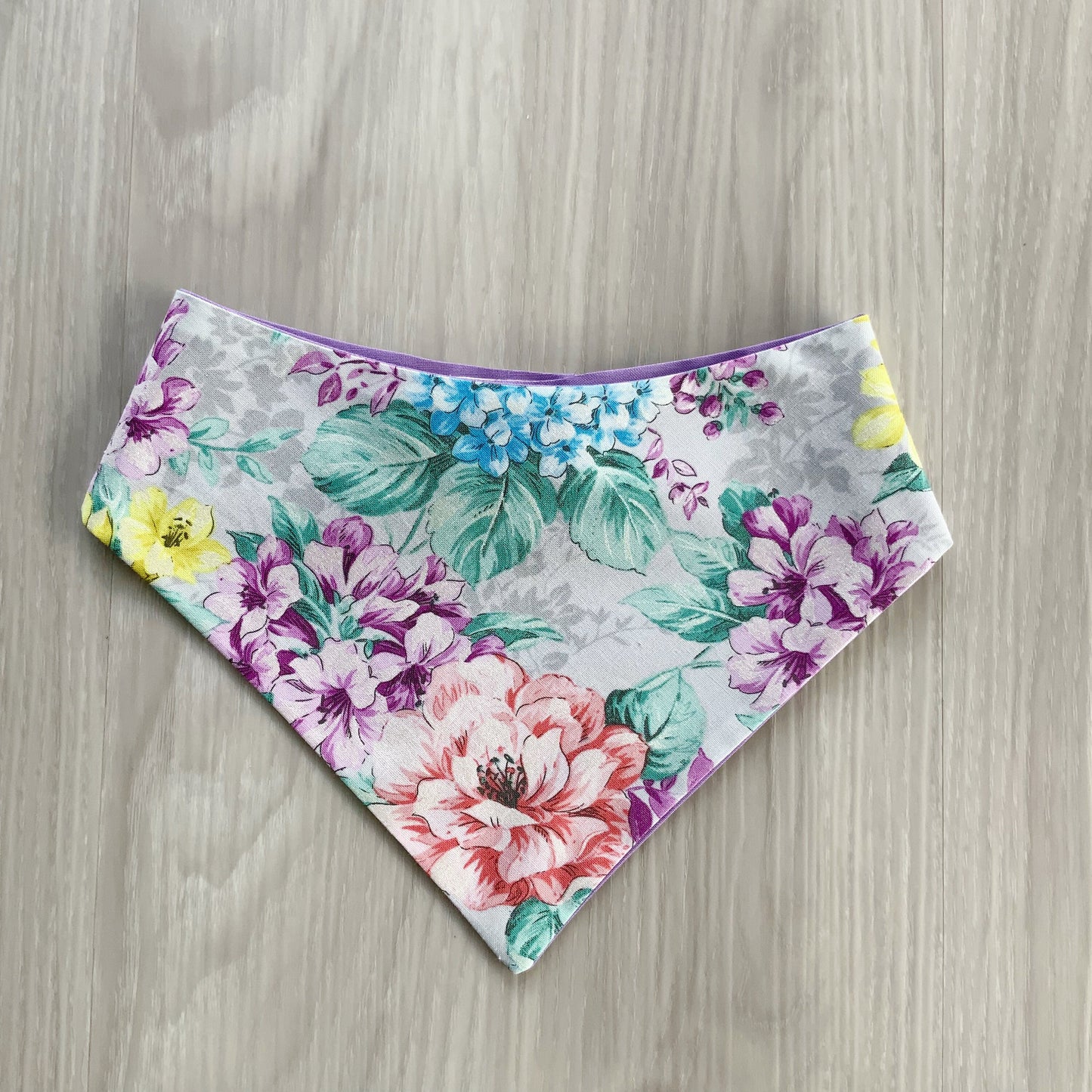 Floral Spring Dog Bandana with Matching Hair Bow, Snap On Reversible Scarf