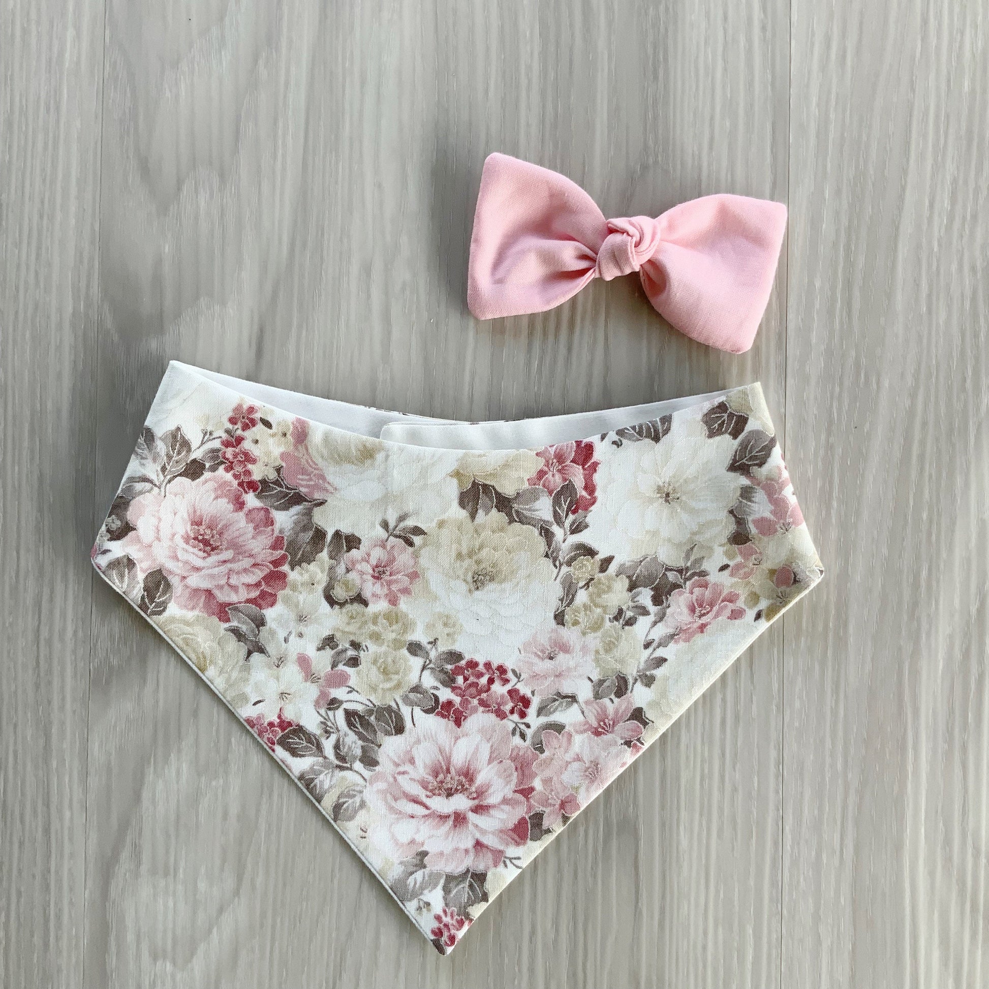 Floral Dog Bandana, Pink Dahlia, Reversible Snap-On Scarf, Matching Hair Bow