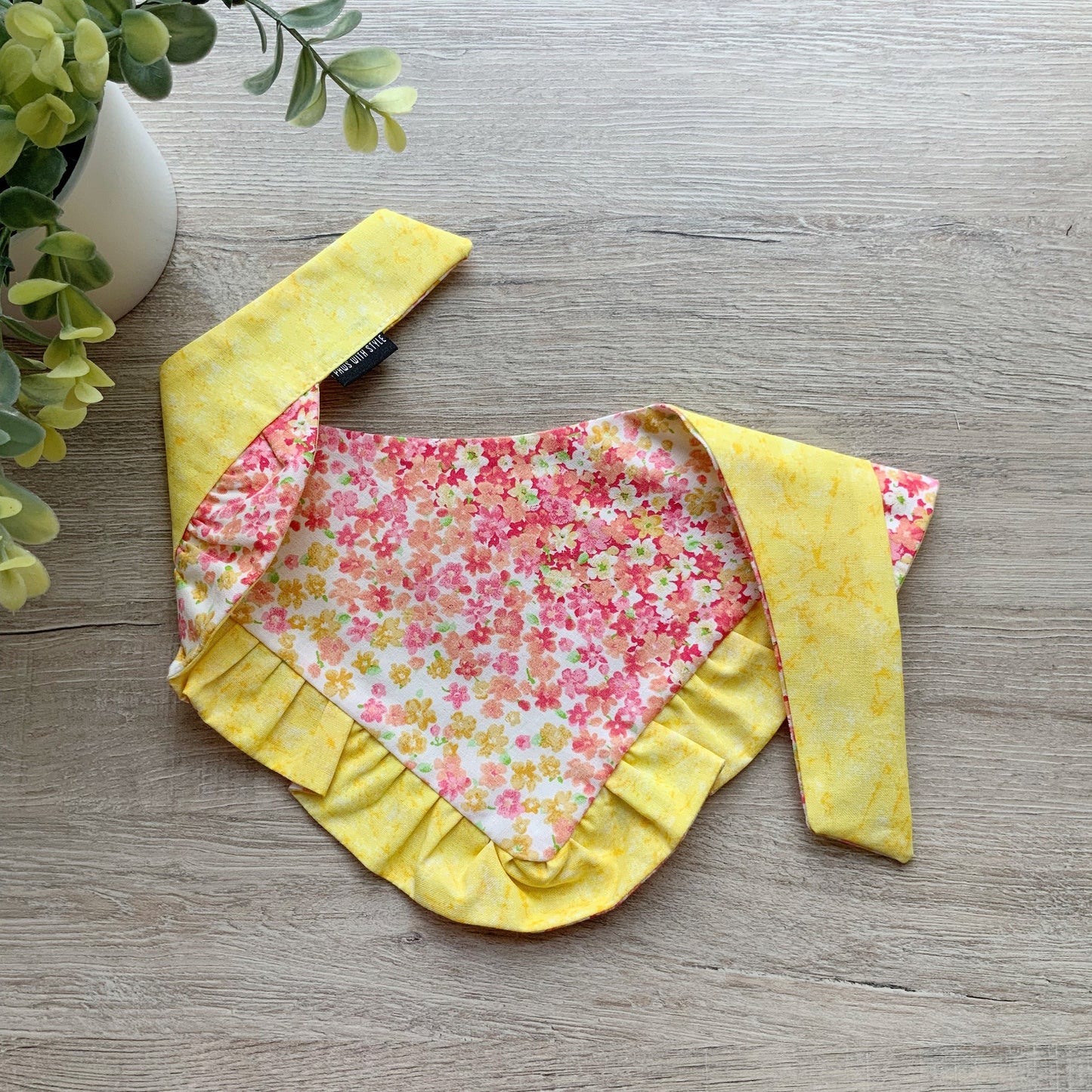 New Spring Dog bandana yellow hombre floral with ruffle