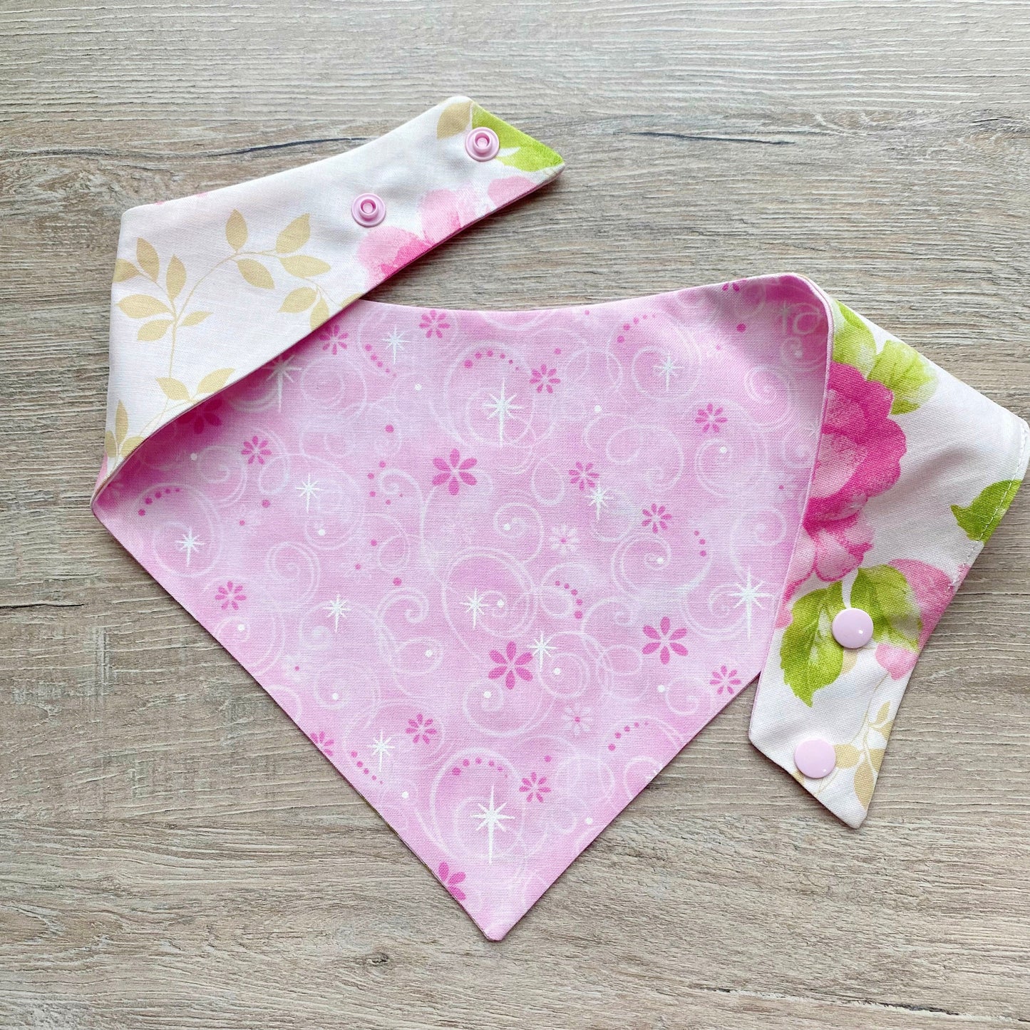 New! Dog bandana, Pink floral Dog bandana, Snap on Bandana, Matching hair-bow, Bow and Bandana, Hair Scrunchies