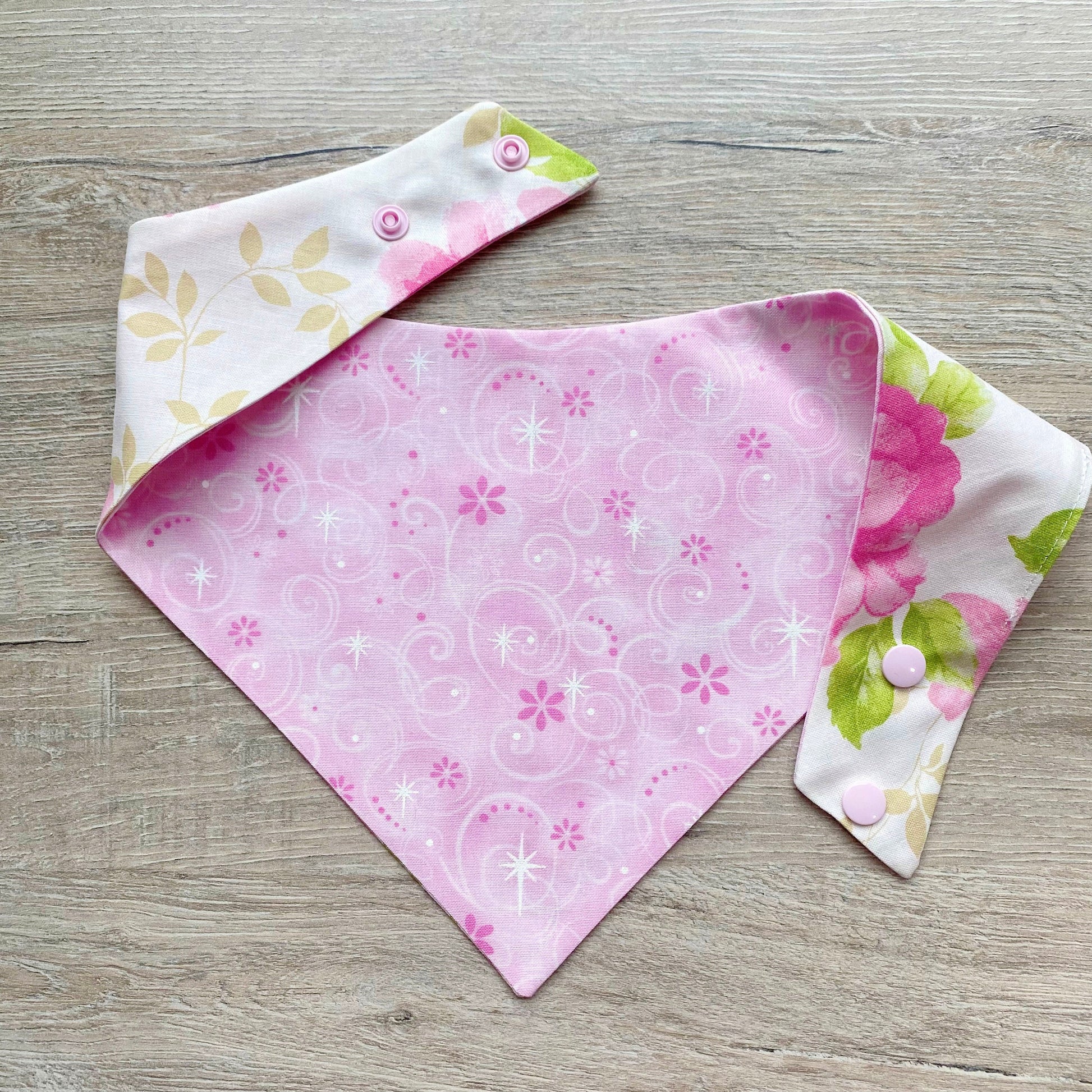 New! Dog bandana, Pink floral Dog bandana, Snap on Bandana, Matching hair-bow, Bow and Bandana, Hair Scrunchies