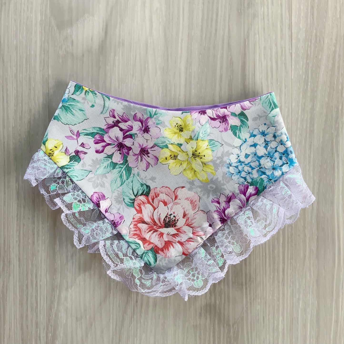 Floral Dog Bandana with Lace, Snap-On Scarf, Matching Bow