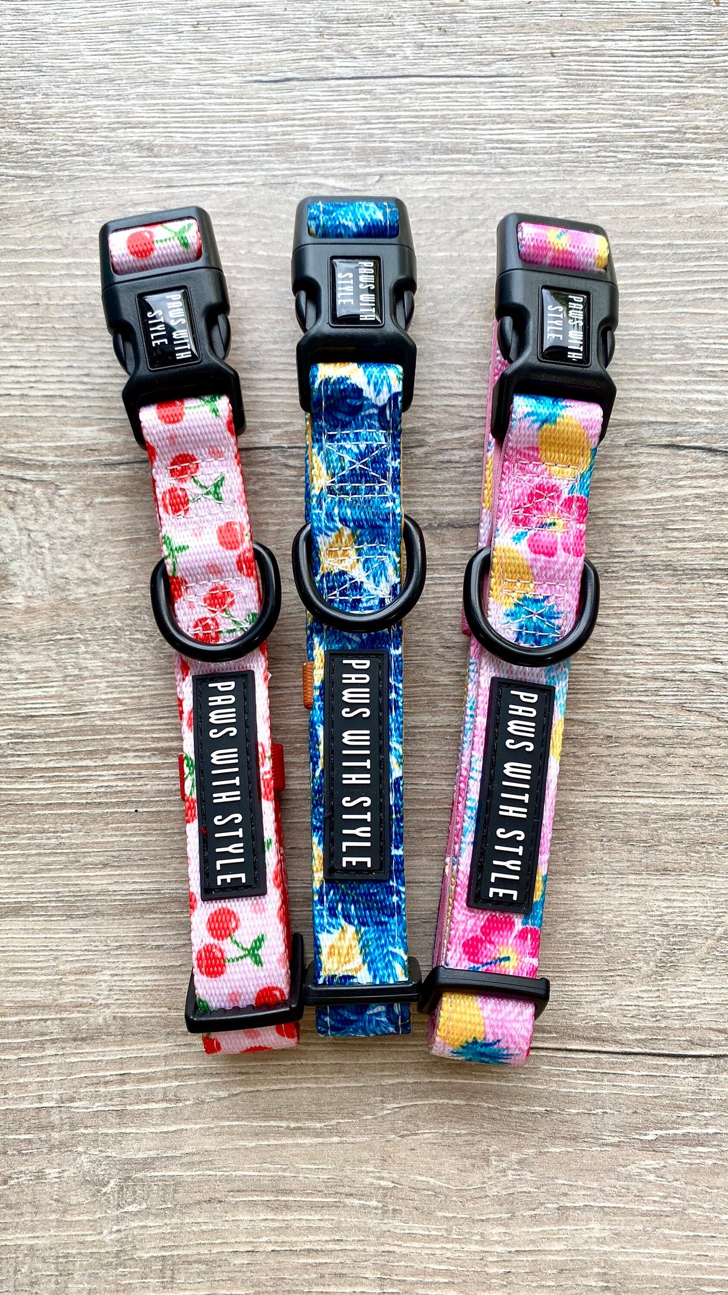 Dog Collar, Red Cherry, Blue Tropical, Pink Pineapple,