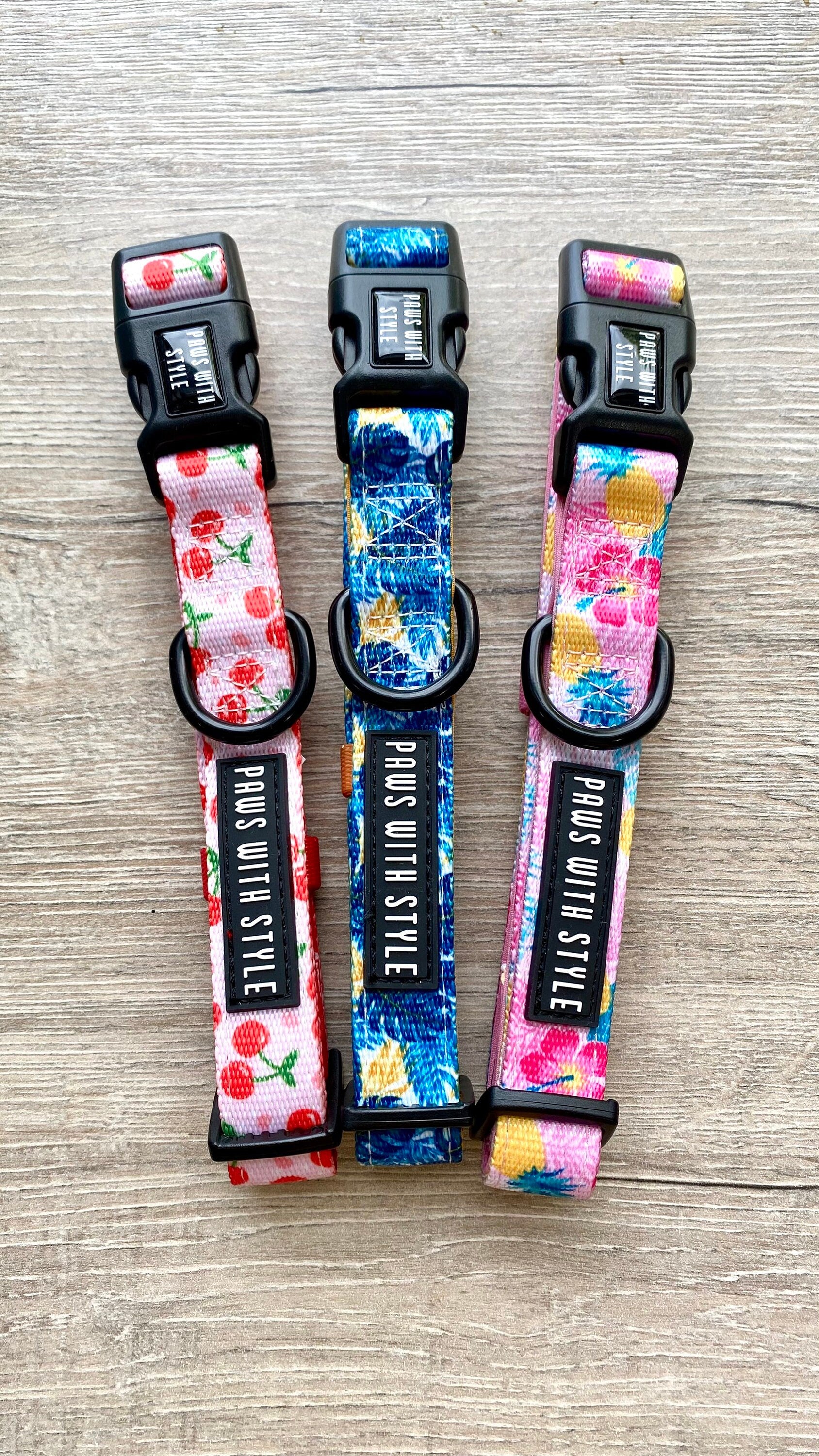 Dog Collar, Red Cherry, Blue Tropical, Pink Pineapple,