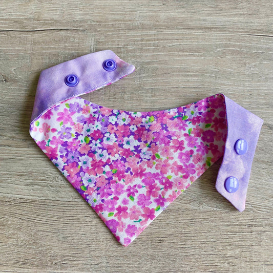 Spring Floral Dog Bandana, Purple Ombre, Snap On